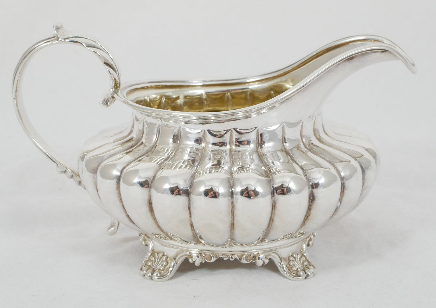 Antique Georgian 1830 Sterling Silver Milk Jug Creamer Melon Shape Fluted Kings
