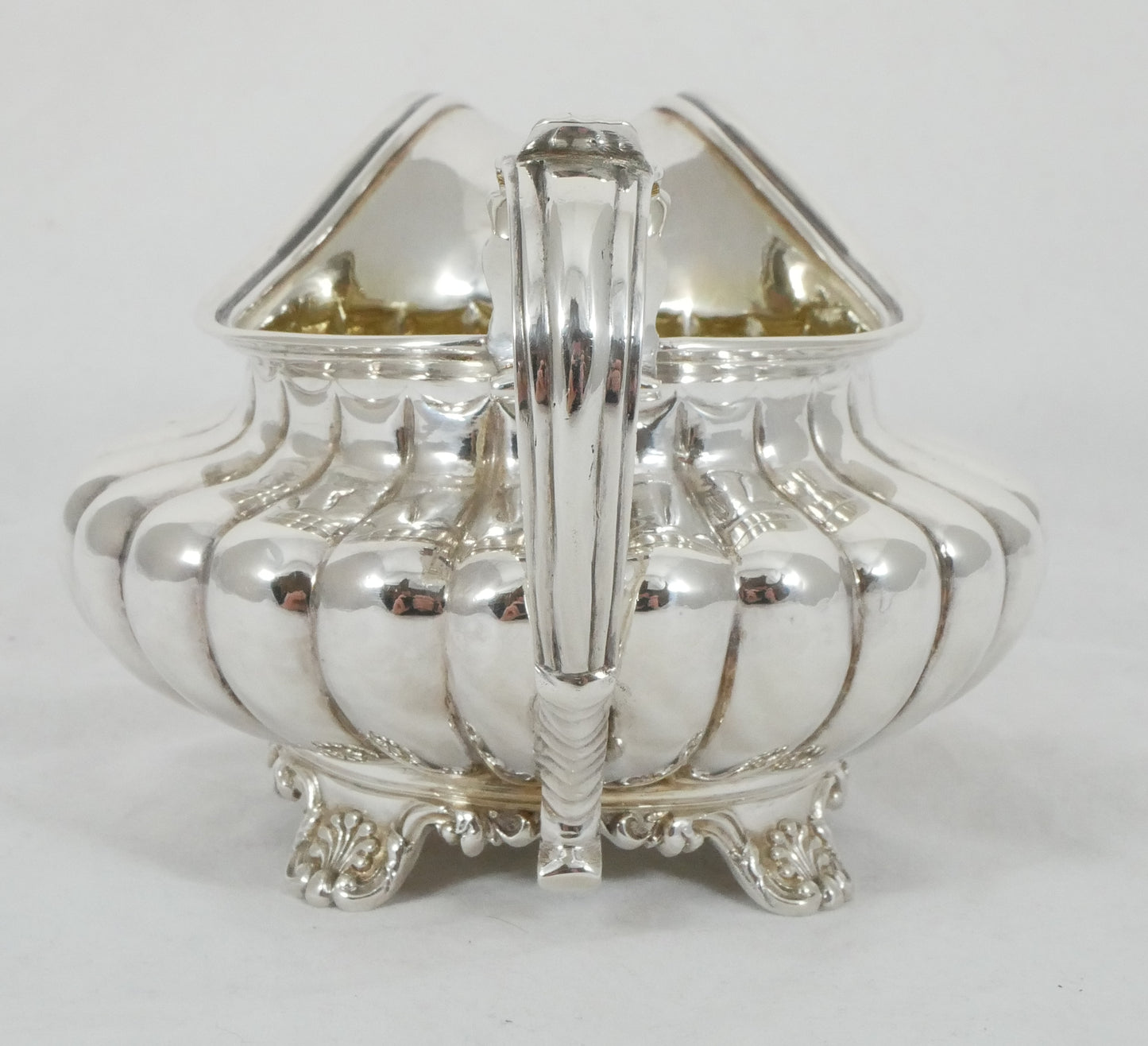 Antique Georgian 1830 Sterling Silver Milk Jug Creamer Melon Shape Fluted Kings