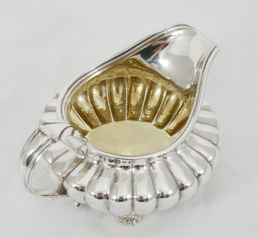 Antique Georgian 1830 Sterling Silver Milk Jug Creamer Melon Shape Fluted Kings