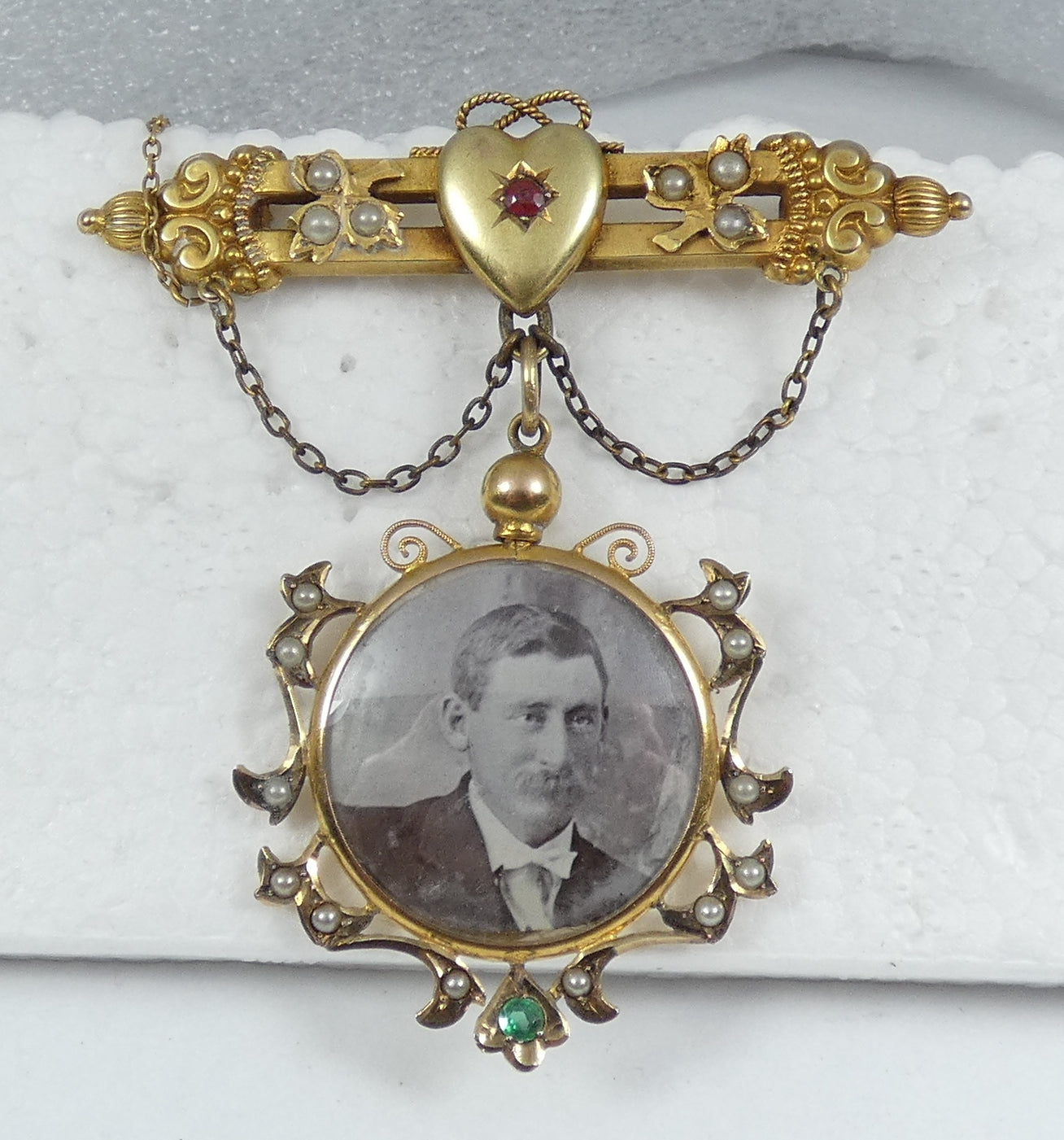 Antique 1900 Solid 9ct Yellow Gold Mourning Brooch Hair Locket Set Pendant Chain