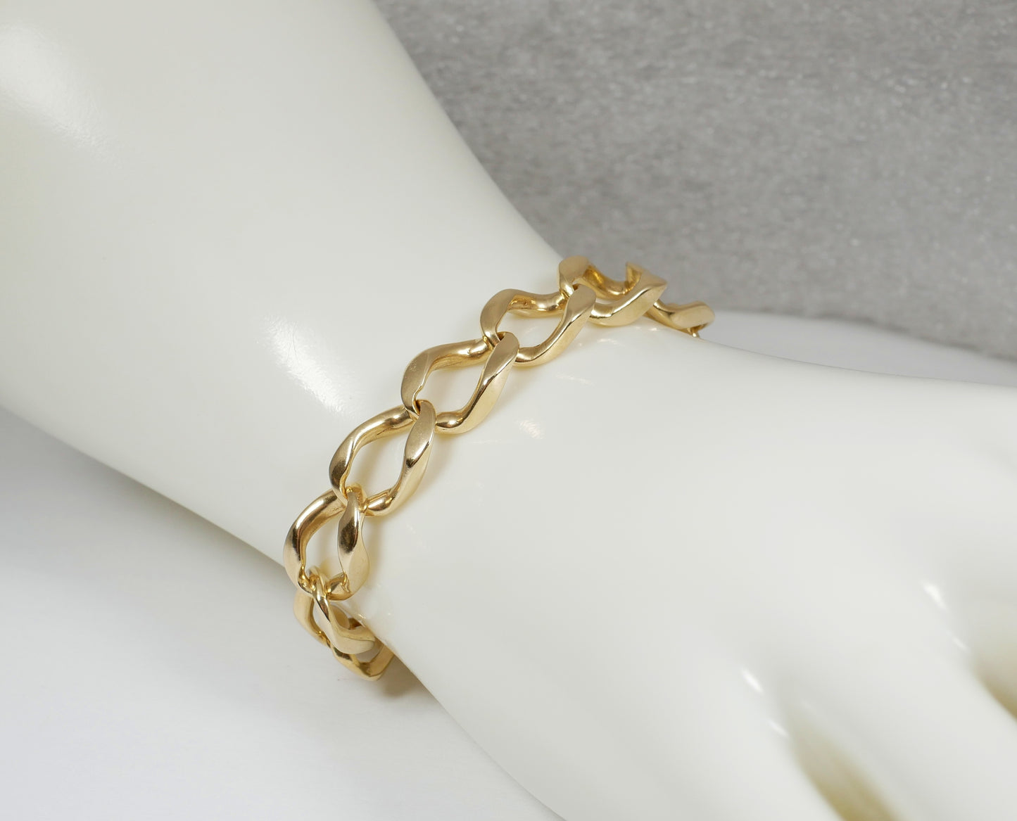 Heavy Solid 9ct Yellow Gold 21cm 8" Chunky 9mm Cuban Link Chain Bracelet 26.5gm