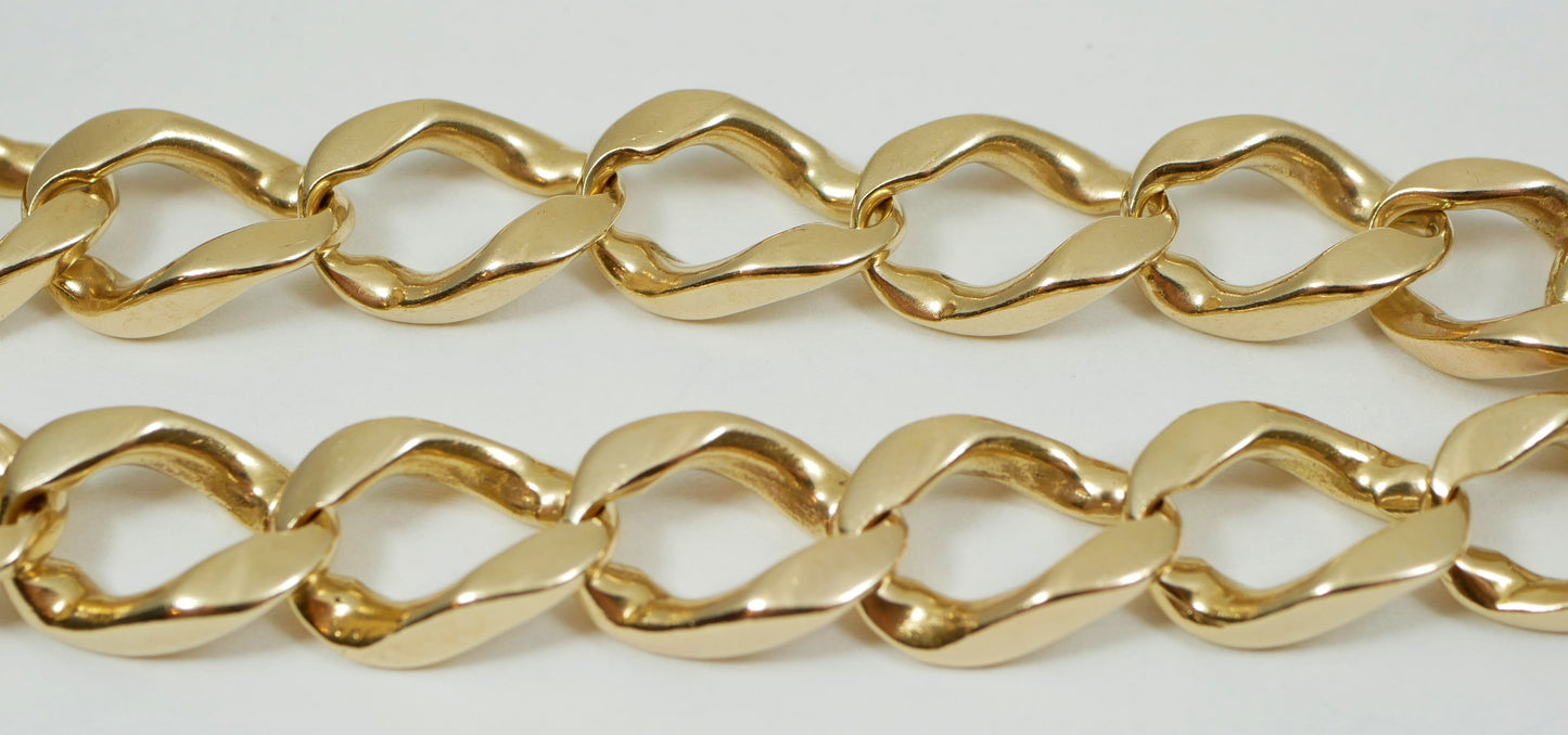 Heavy Solid 9ct Yellow Gold 21cm 8" Chunky 9mm Cuban Link Chain Bracelet 26.5gm