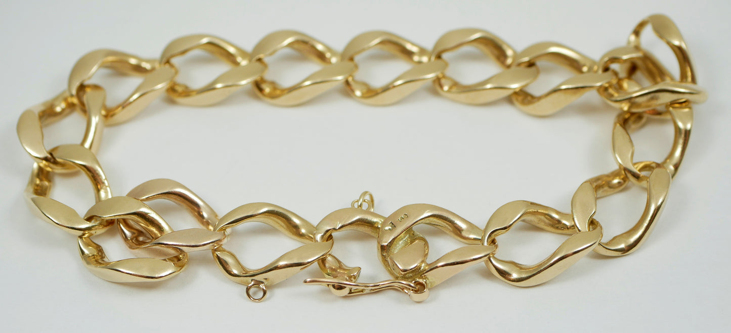 Heavy Solid 9ct Yellow Gold 21cm 8" Chunky 9mm Cuban Link Chain Bracelet 26.5gm