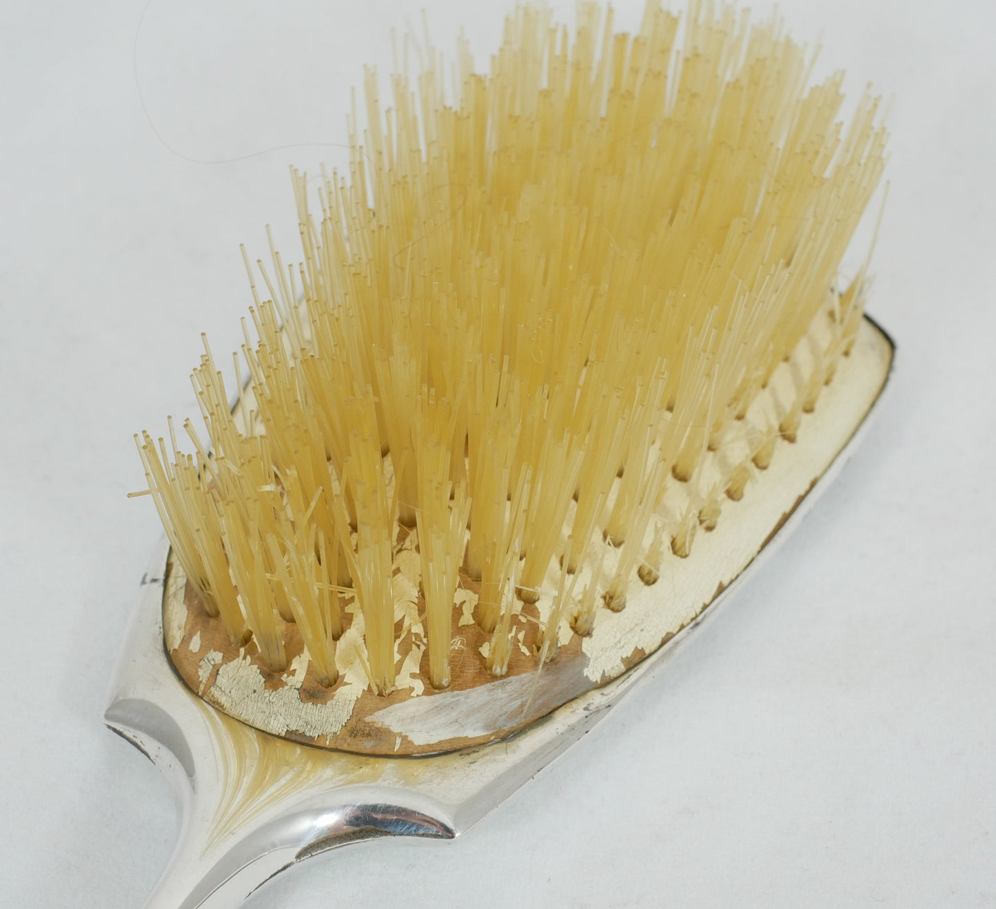 Vintage 1961 Sterling Silver 2pc Guilloche Enamel Magnolia Hair Brush Mirror Set