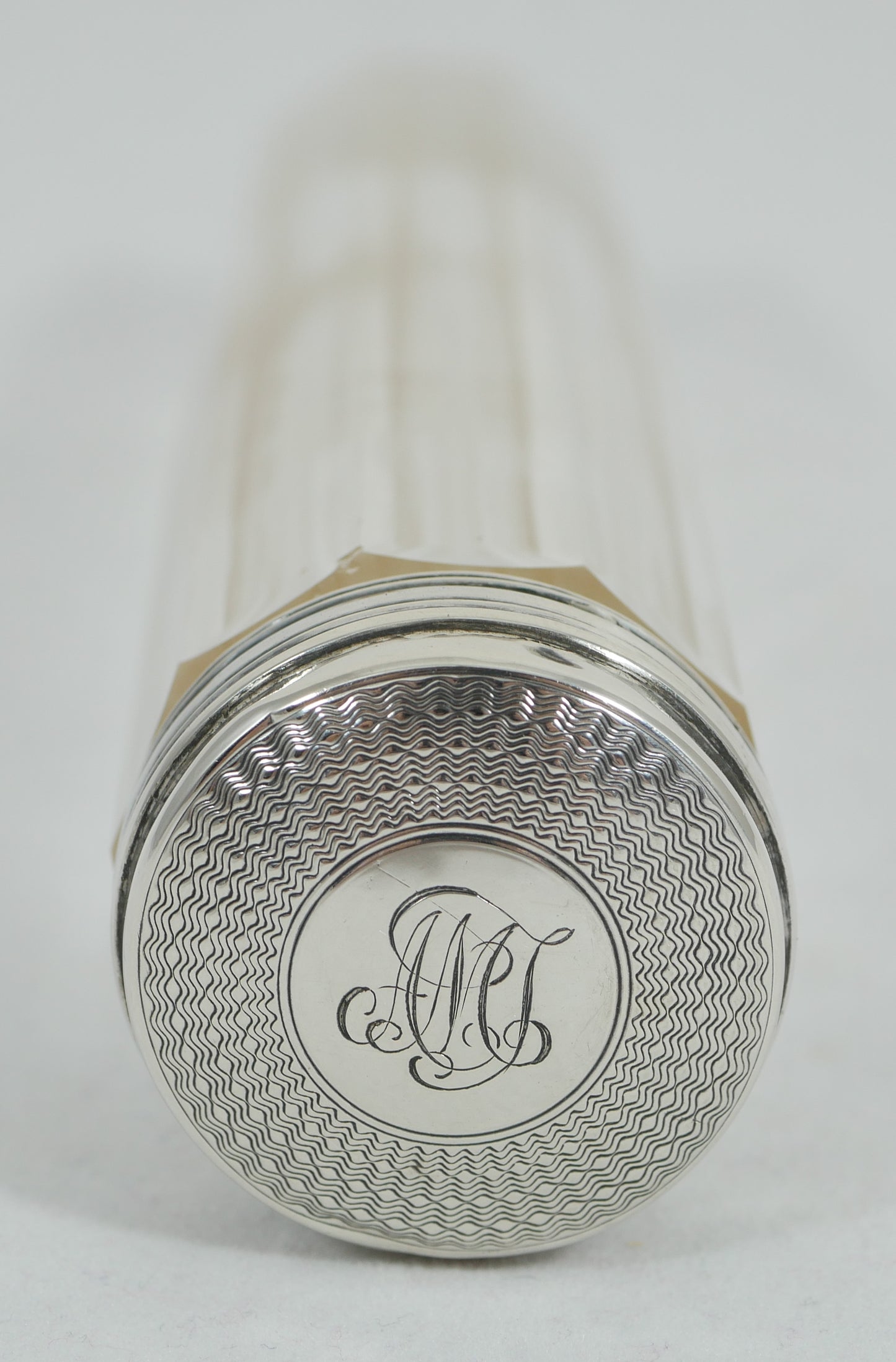 Antique Art Deco 1923 Sterling Silver Faceted Glass Tall Hairpin Pin Bottle Jar
