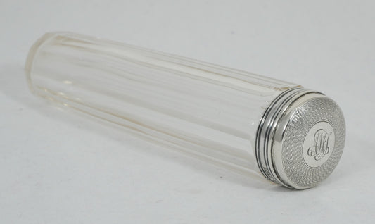 Antique Art Deco 1923 Sterling Silver Faceted Glass Tall Hairpin Pin Bottle Jar