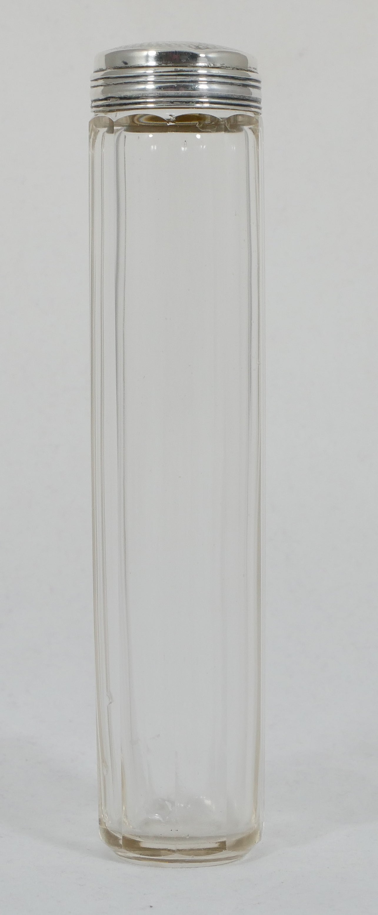 Antique Art Deco 1923 Sterling Silver Faceted Glass Tall Hairpin Pin Bottle Jar
