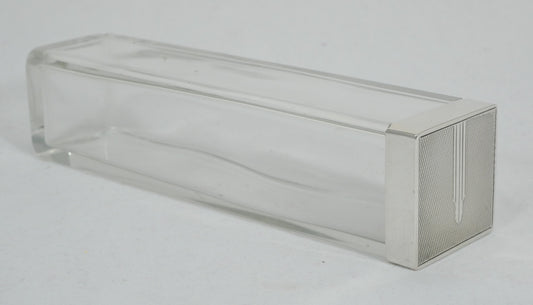 Antique Art Deco 1937 Sterling Silver Square Glass Tall Hairpin Pin Bottle Jar