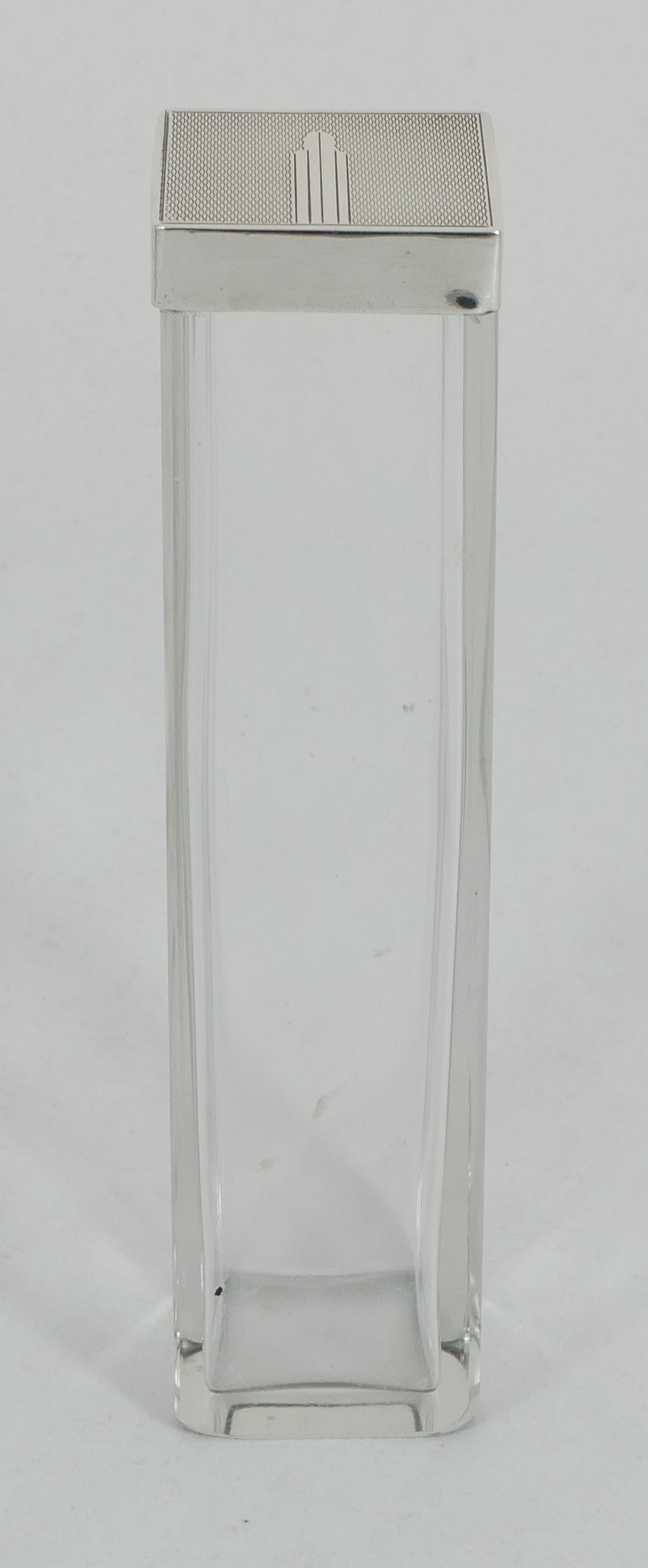 Antique Art Deco 1937 Sterling Silver Square Glass Tall Hairpin Pin Bottle Jar