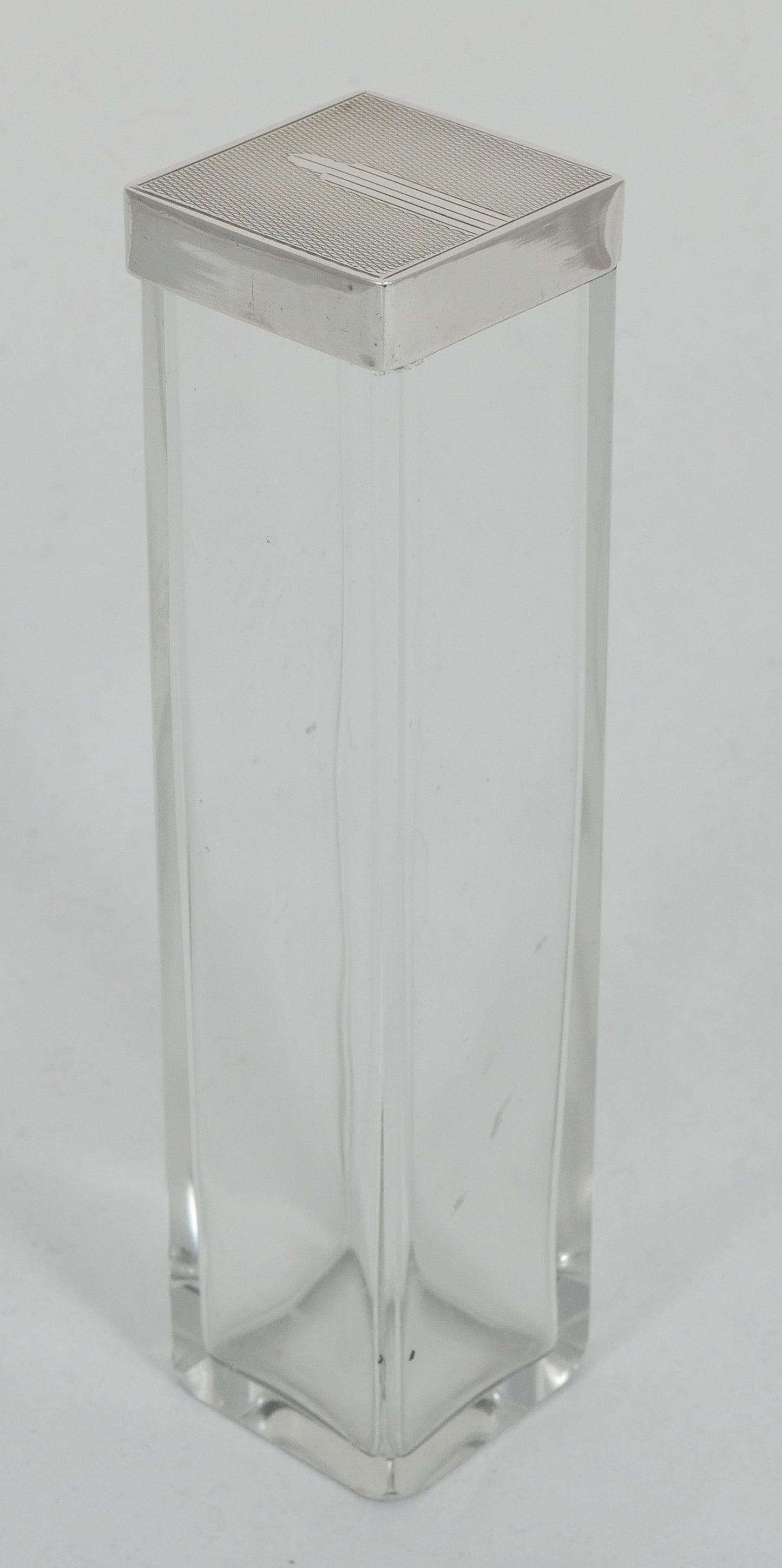 Antique Art Deco 1937 Sterling Silver Square Glass Tall Hairpin Pin Bottle Jar