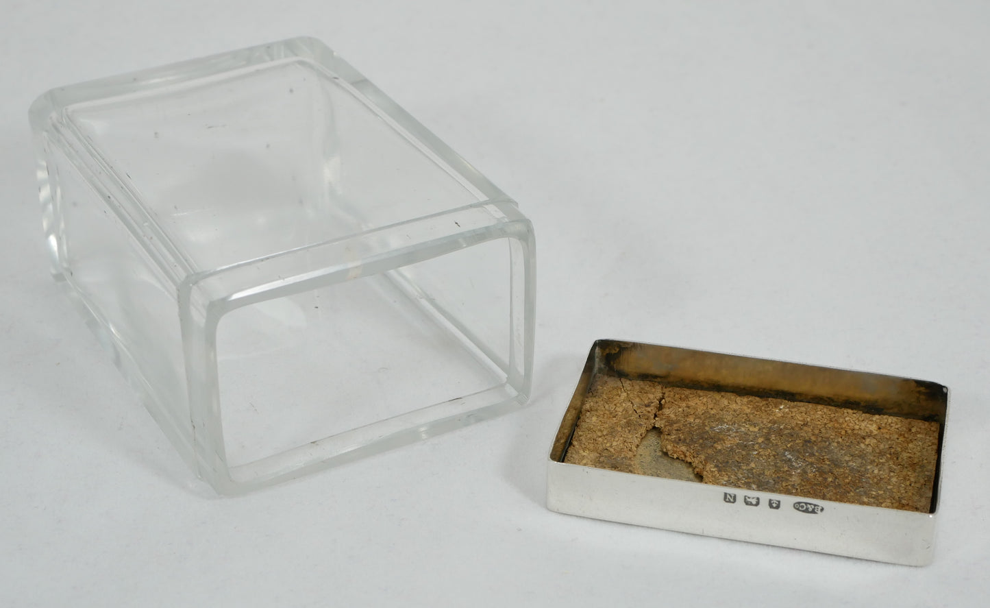 Antique Art Deco 1937 Sterling Silver Rectangular Glass Hairpin Pin Bottle Jar