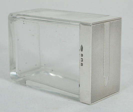 Antique Art Deco 1937 Sterling Silver Rectangular Glass Hairpin Pin Bottle Jar