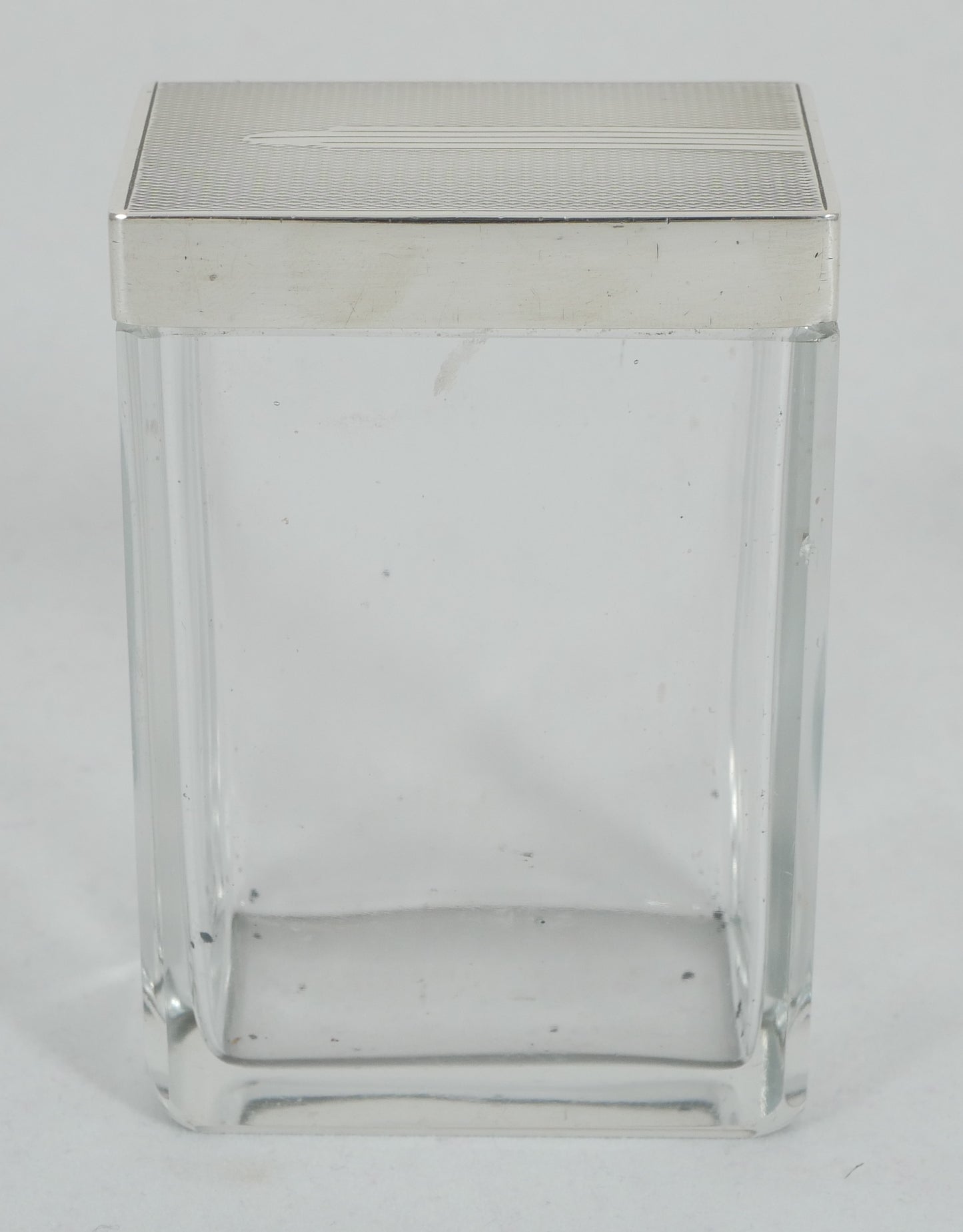 Antique Art Deco 1937 Sterling Silver Rectangular Glass Hairpin Pin Bottle Jar