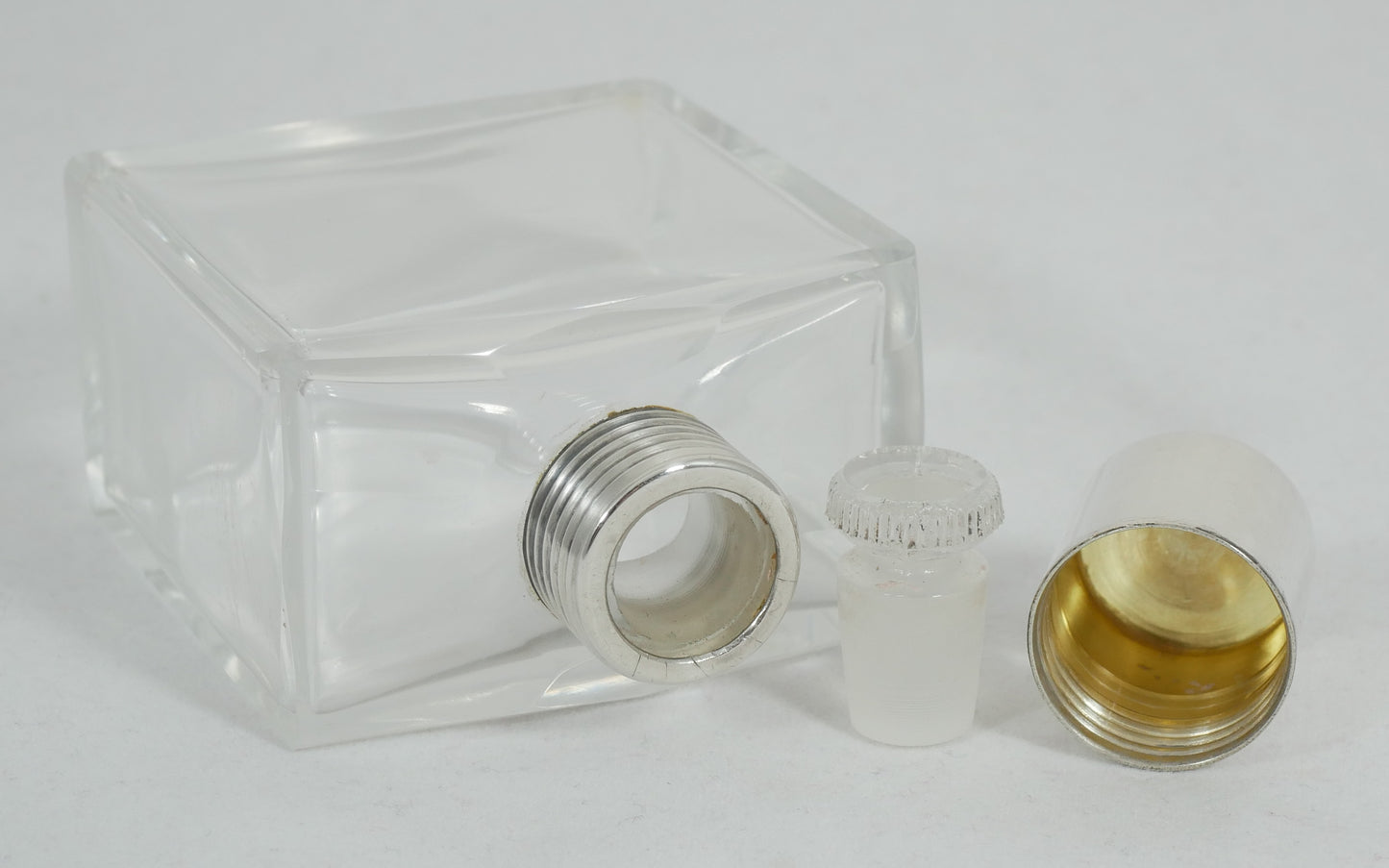 Antique Art Deco 1937 Sterling Silver Rectangular Glass Perfume Scent Bottle Jar