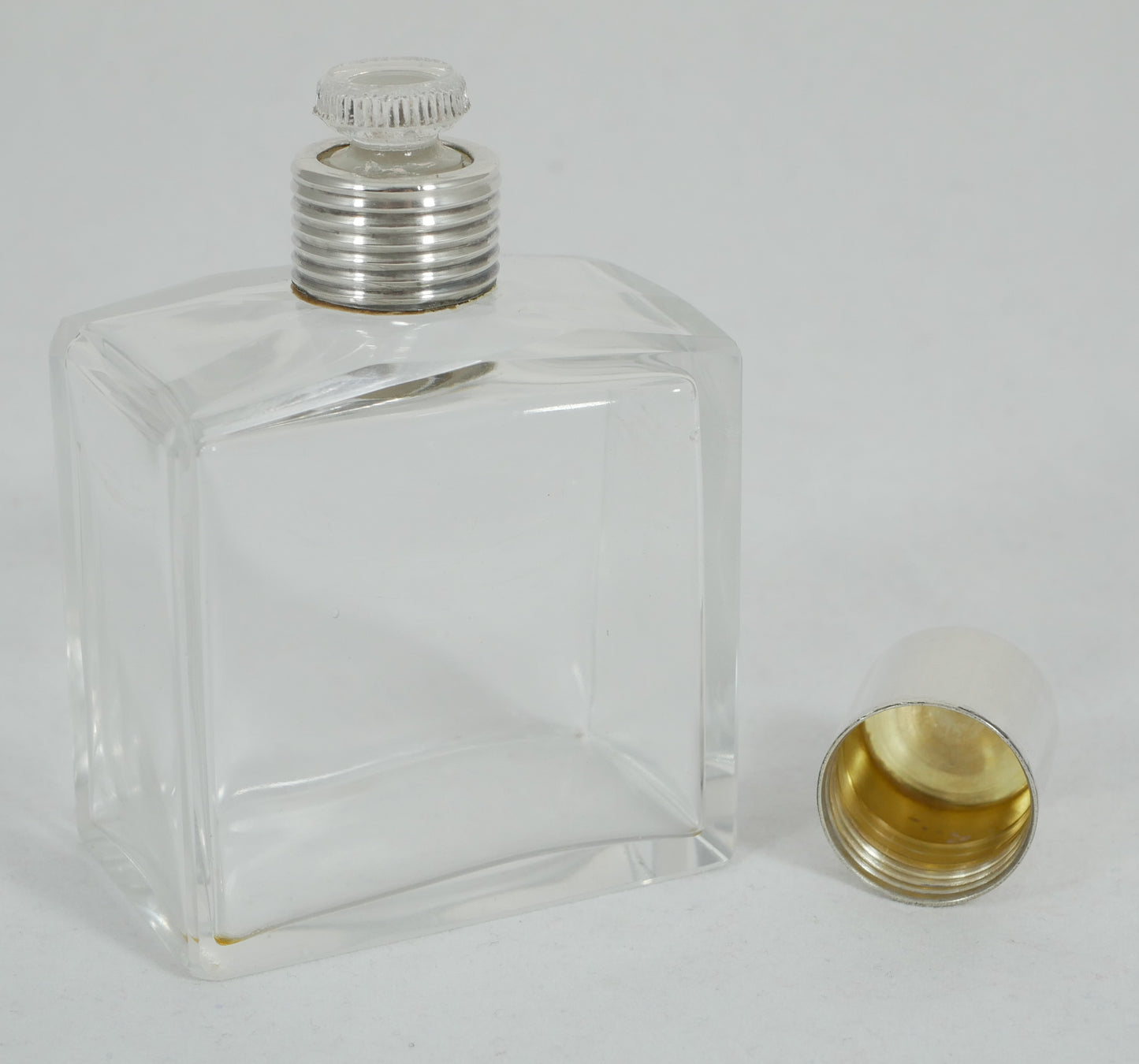 Antique Art Deco 1937 Sterling Silver Rectangular Glass Perfume Scent Bottle Jar