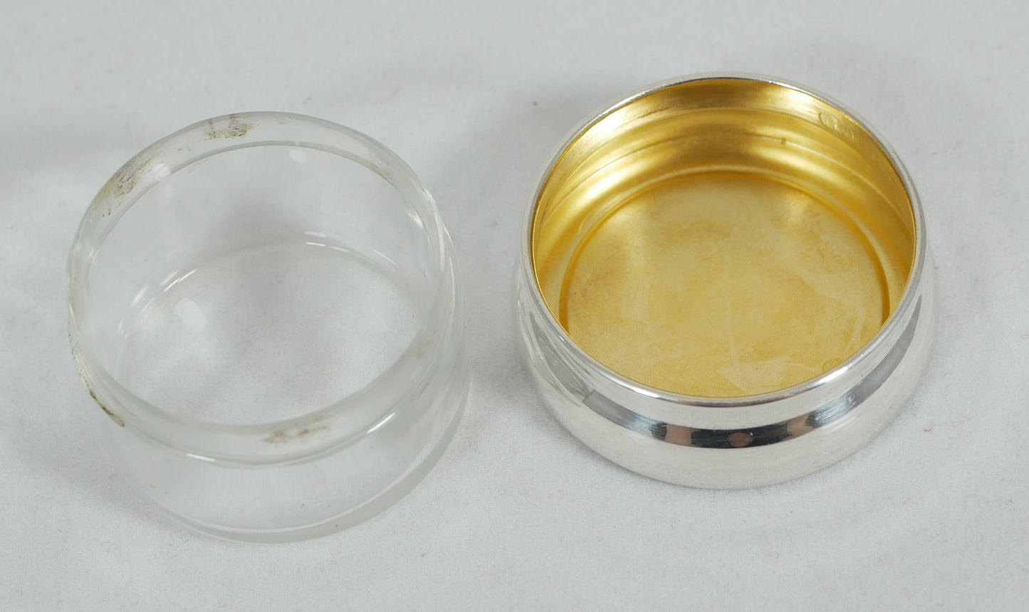 Antique Edwardian 1919 Sterling Silver Round Glass Rouge Pot Pill Box Jar Bottle