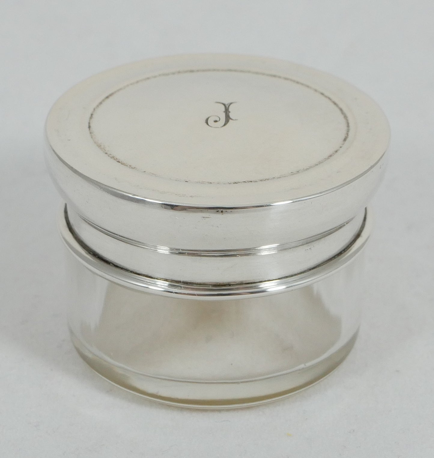 Antique Edwardian 1919 Sterling Silver Round Glass Rouge Pot Pill Box Jar Bottle