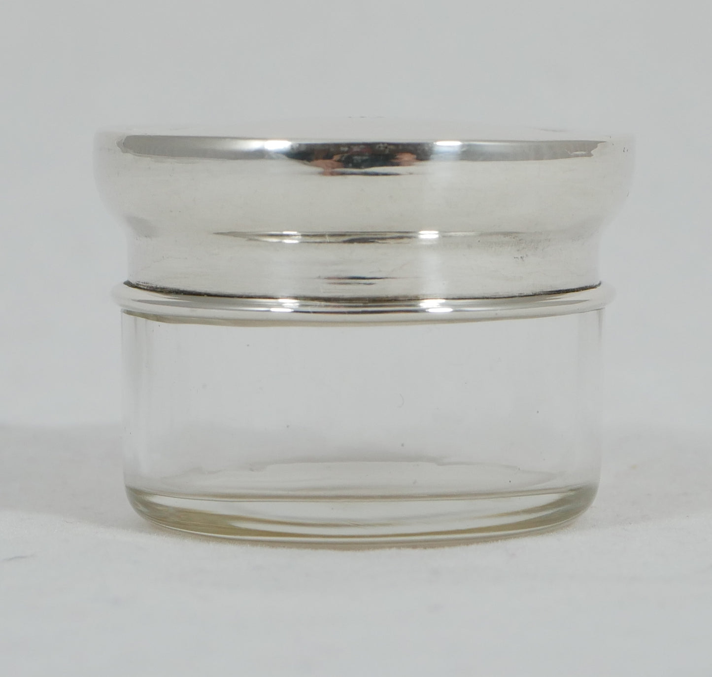 Antique Edwardian 1919 Sterling Silver Round Glass Rouge Pot Pill Box Jar Bottle