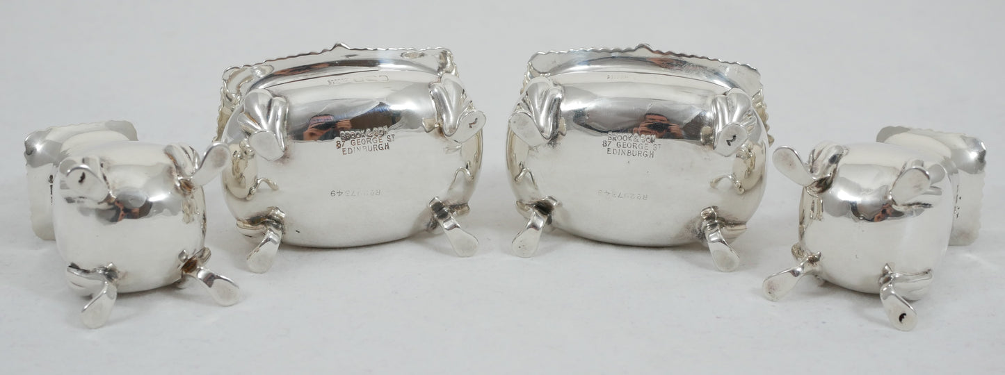 Antique Edwardian 1915 Sterling Silver 4pc Cruet Set Salt Cellar Dish Pepper Pot