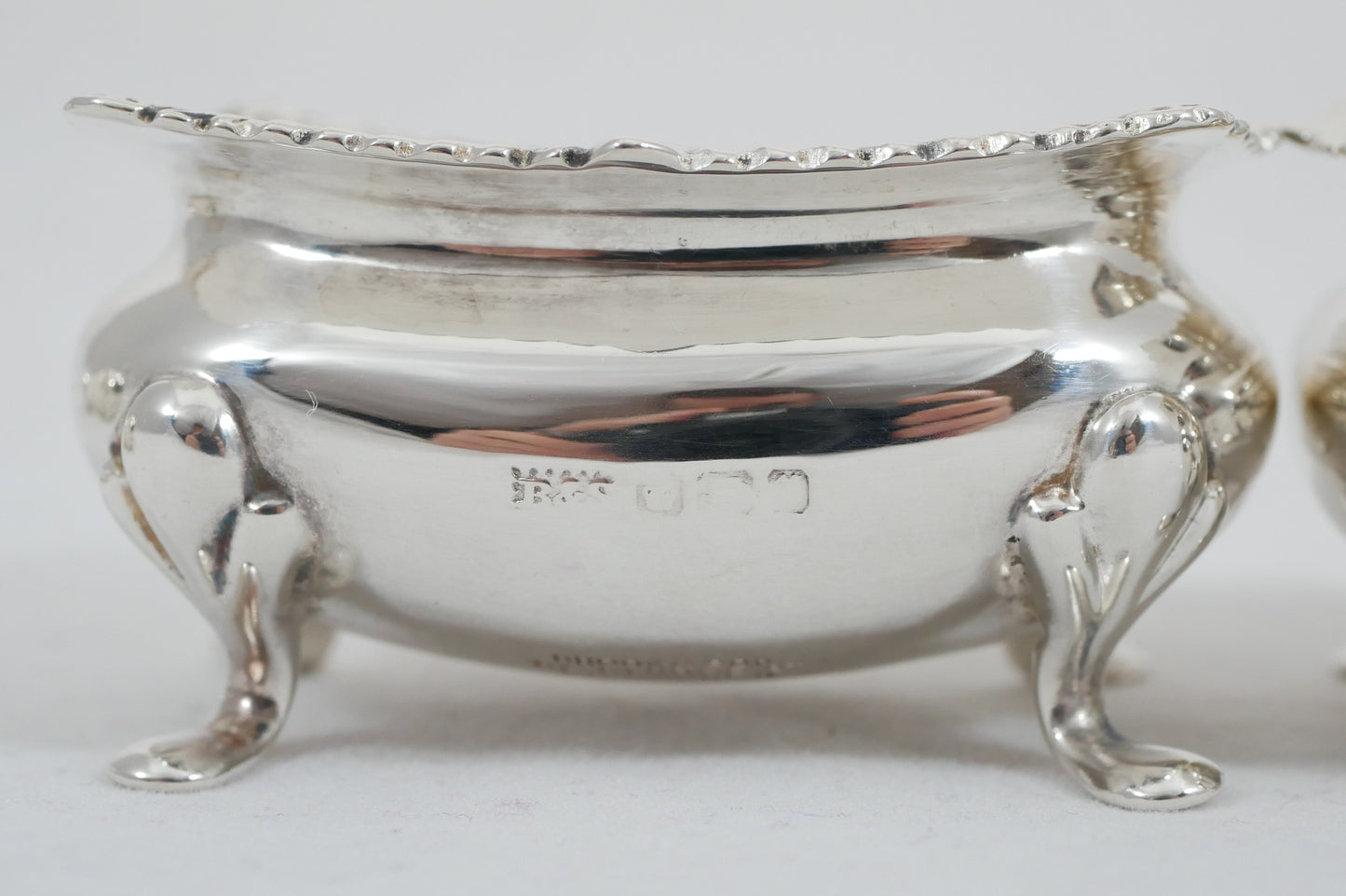 Antique Edwardian 1915 Sterling Silver 4pc Cruet Set Salt Cellar Dish Pepper Pot