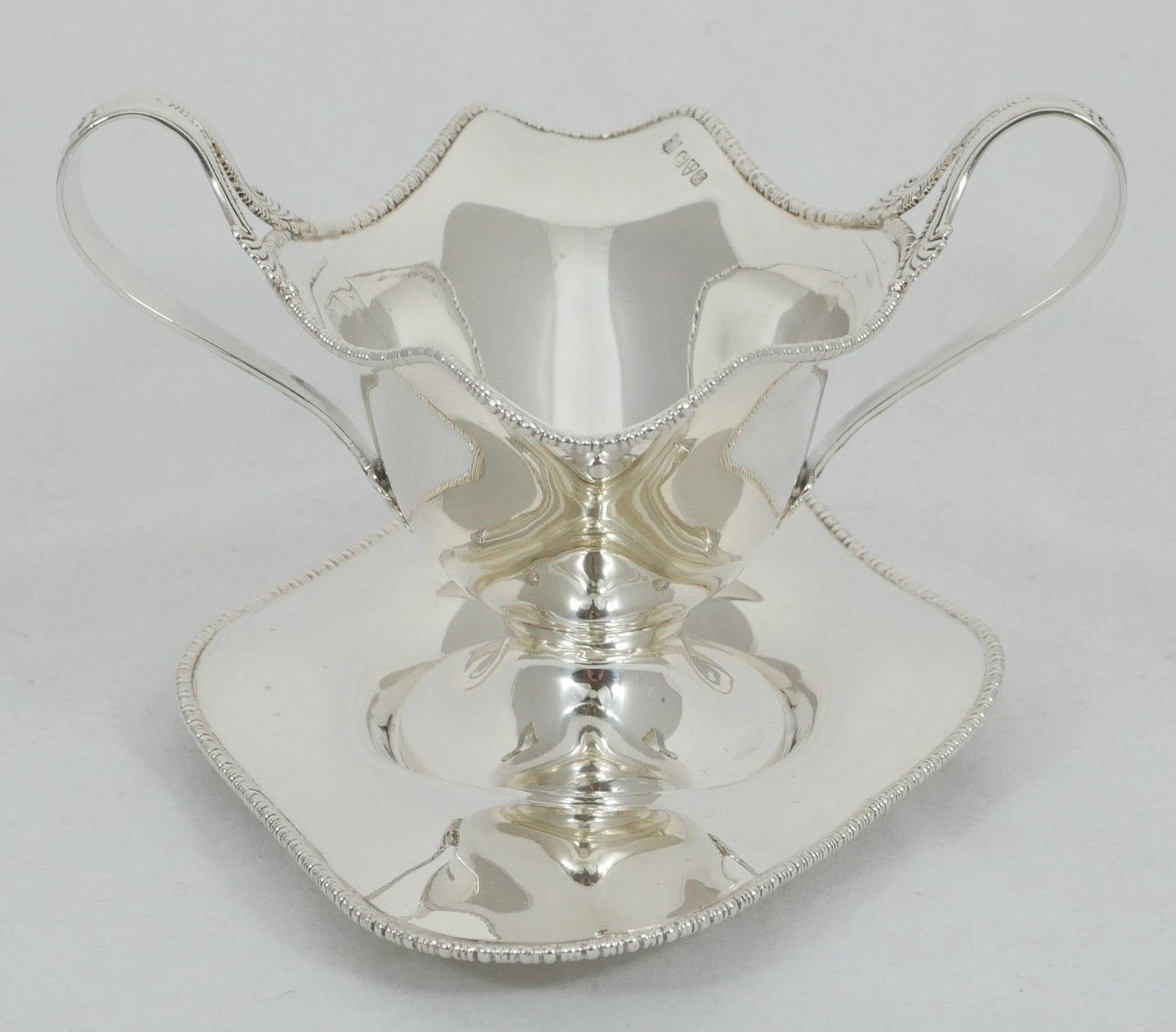 Antique Edwardian 1907 Sterling Silver Double Ended Gravy Sauce Boat Saucer Tray
