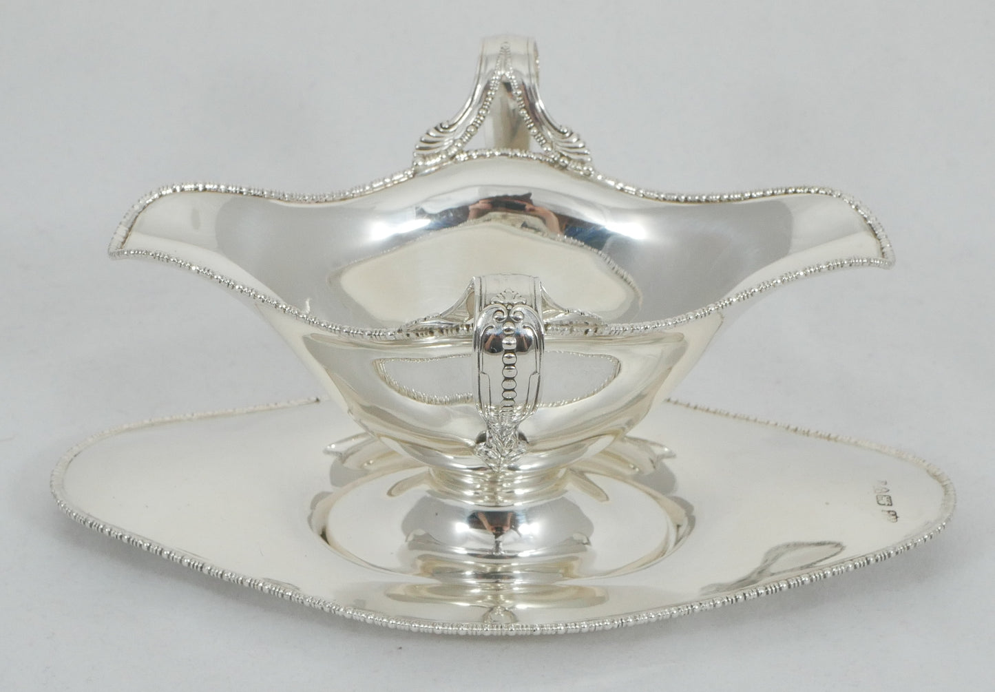 Antique Edwardian 1907 Sterling Silver Double Ended Gravy Sauce Boat Saucer Tray