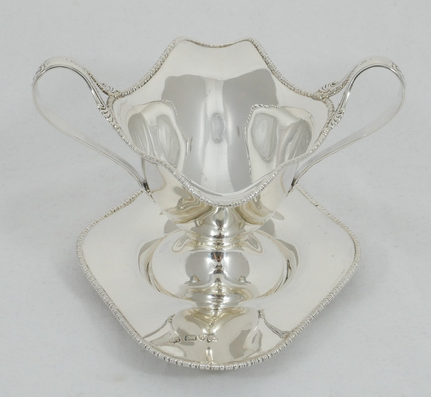 Antique Edwardian 1907 Sterling Silver Double Ended Gravy Sauce Boat Saucer Tray