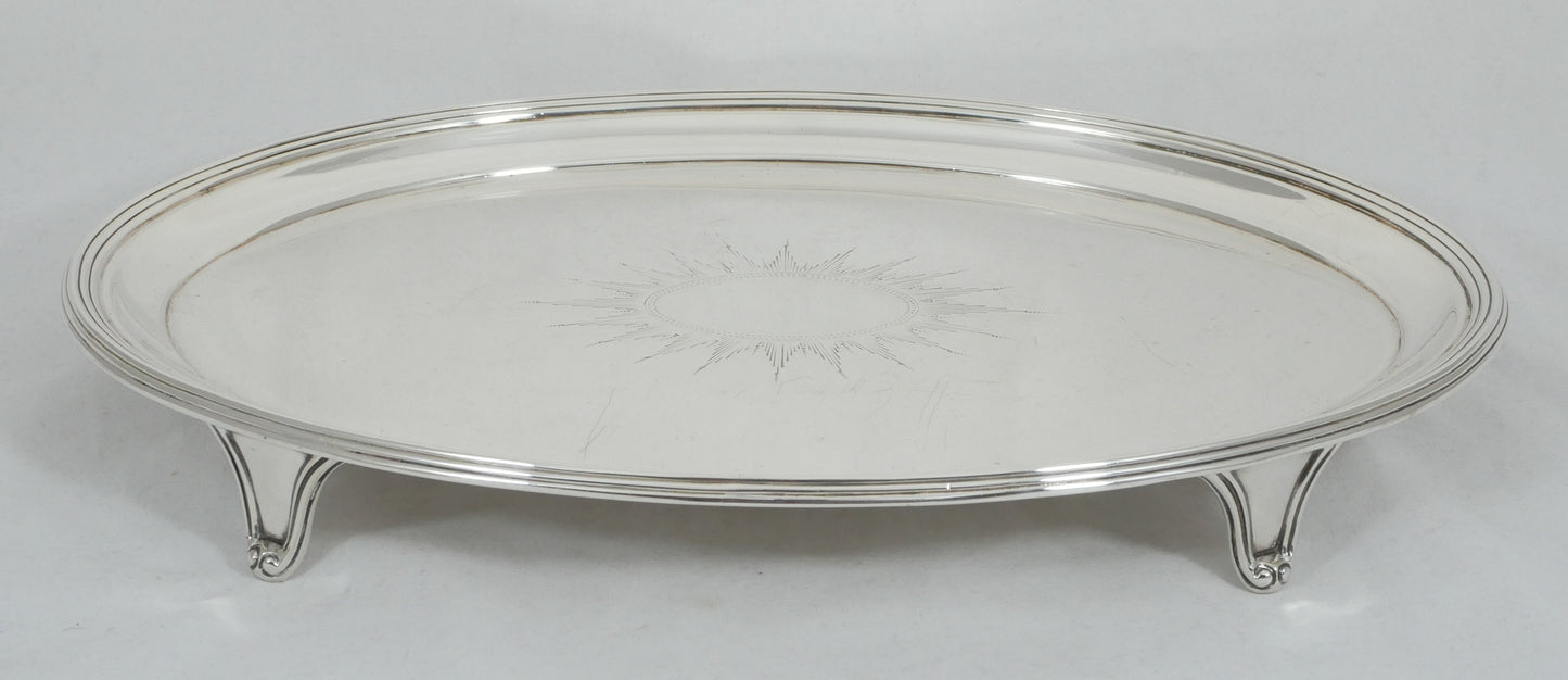 Antique Art Deco 1929 Sterling Silver 31cm 12" Oval Footed Serving Tray Salver