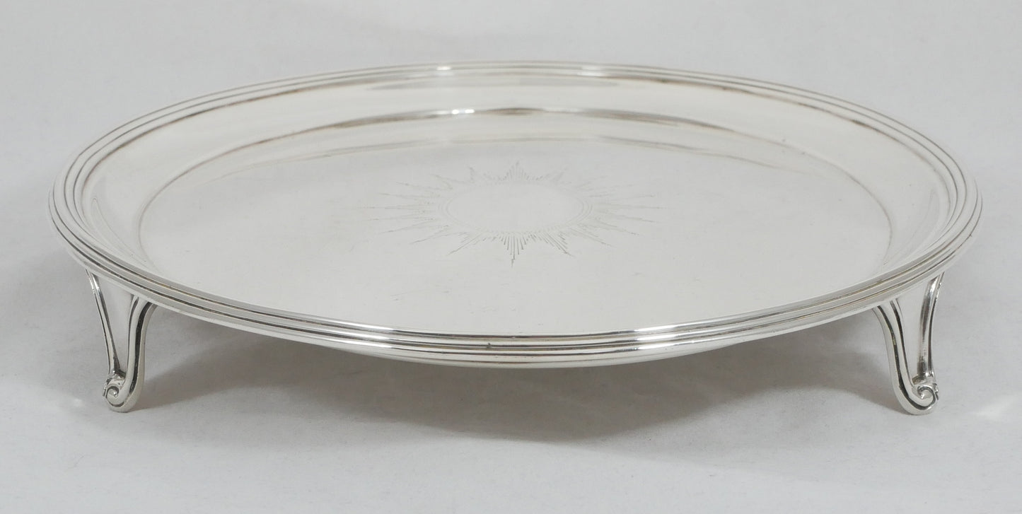 Antique Art Deco 1929 Sterling Silver 31cm 12" Oval Footed Serving Tray Salver