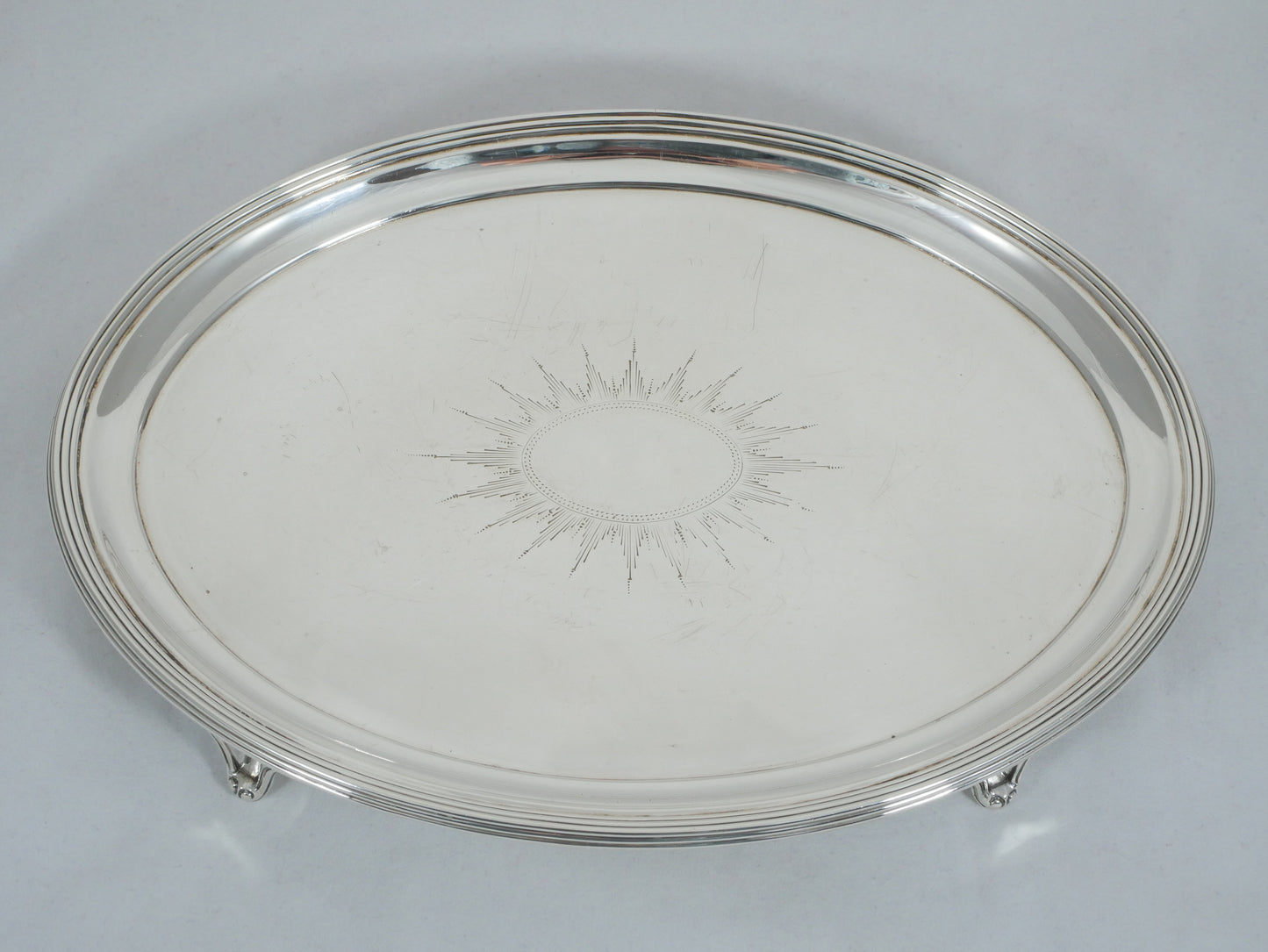 Antique Art Deco 1929 Sterling Silver 31cm 12" Oval Footed Serving Tray Salver