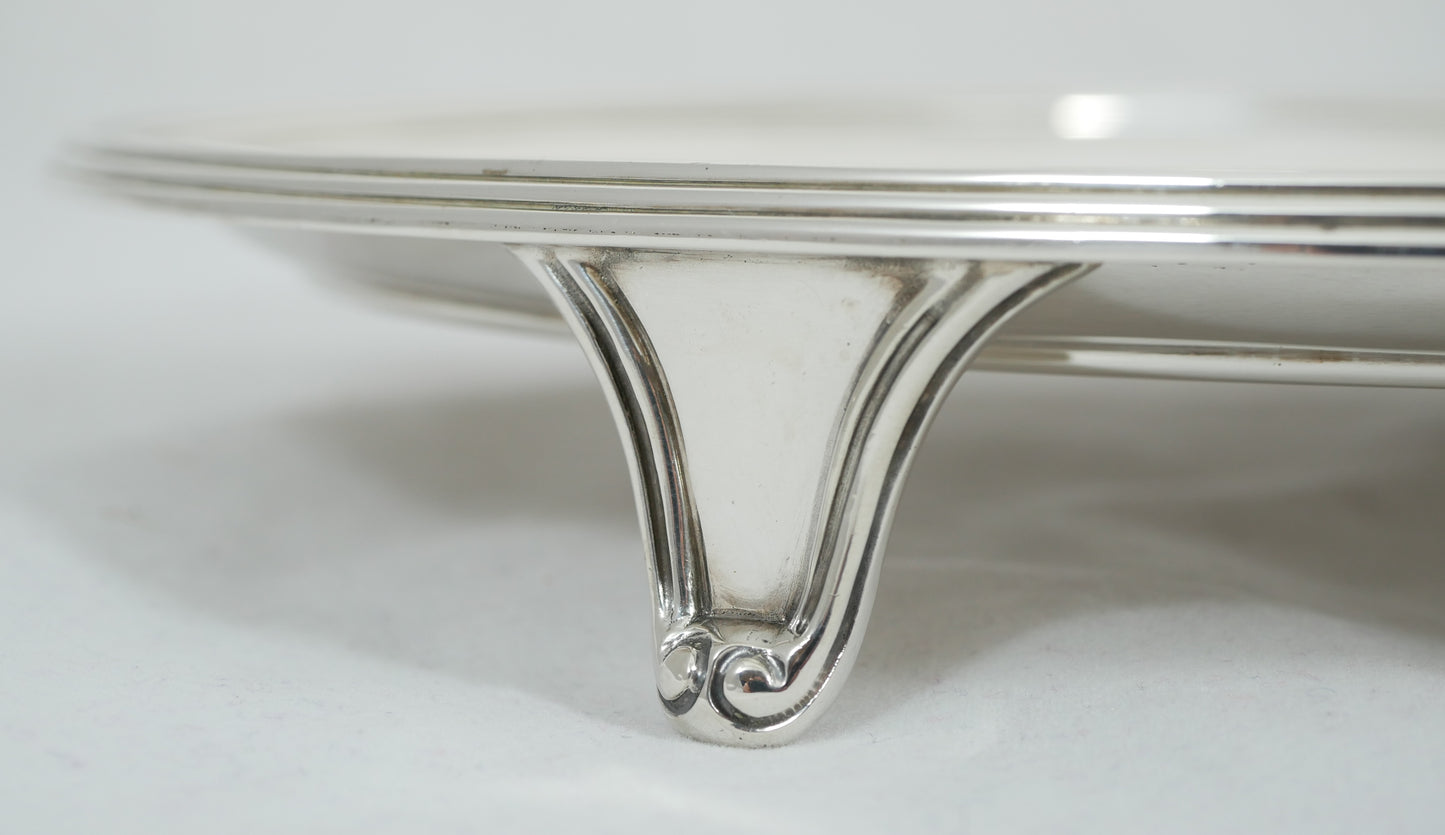 Antique Art Deco 1929 Sterling Silver 31cm 12" Oval Footed Serving Tray Salver