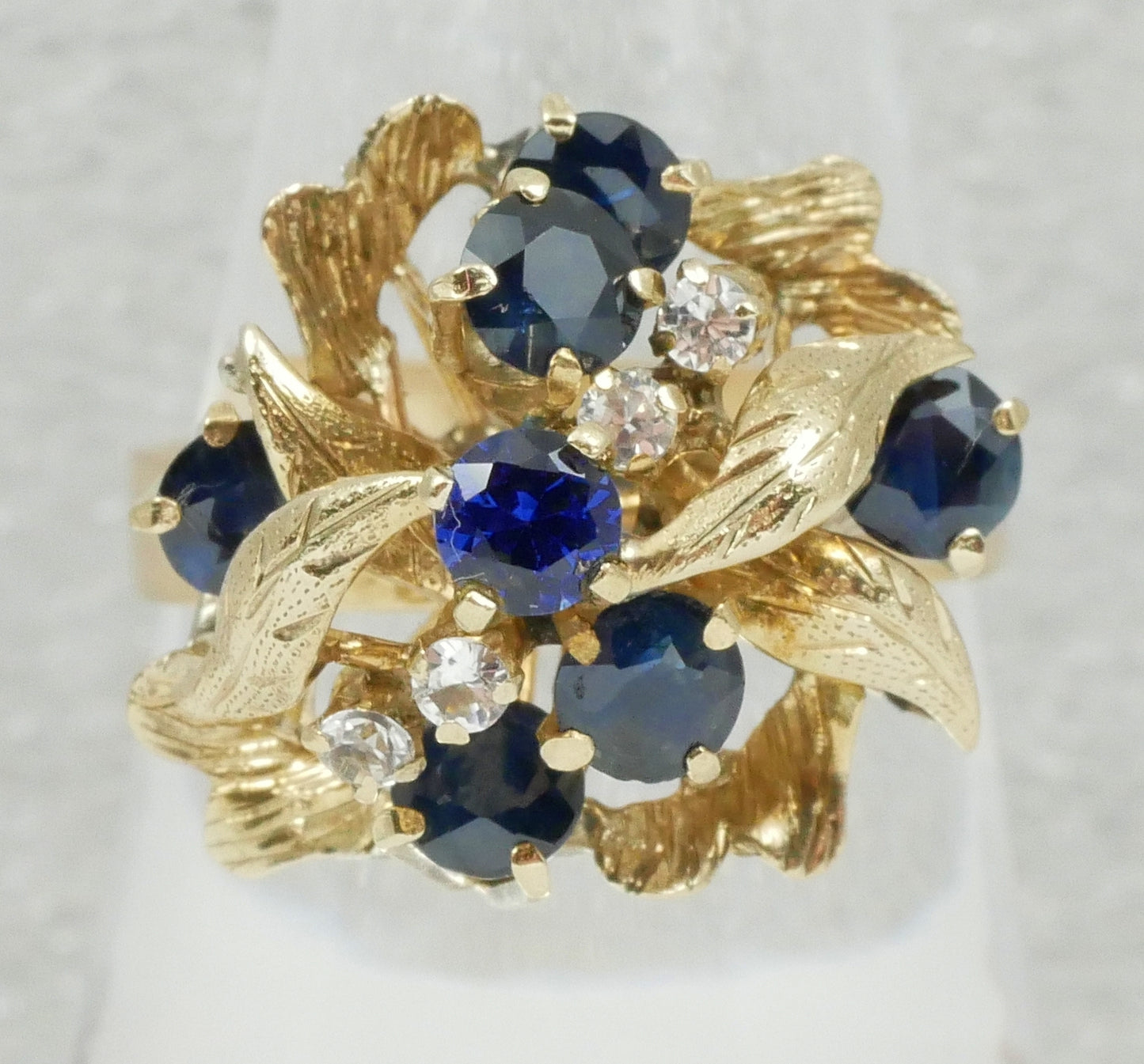 Vintage Solid 10ct Yellow Gold Blue Sapphire Thai Princess Cocktail Ring 8 P 56