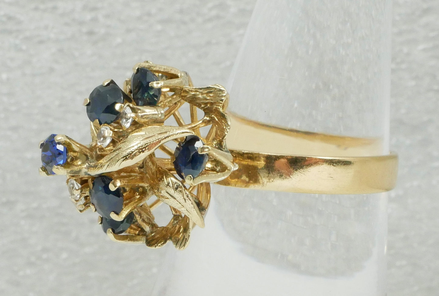 Vintage Solid 10ct Yellow Gold Blue Sapphire Thai Princess Cocktail Ring 8 P 56