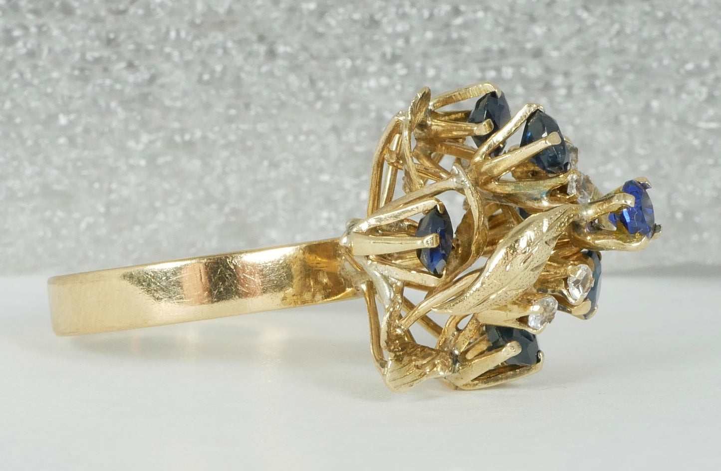 Vintage Solid 10ct Yellow Gold Blue Sapphire Thai Princess Cocktail Ring 8 P 56