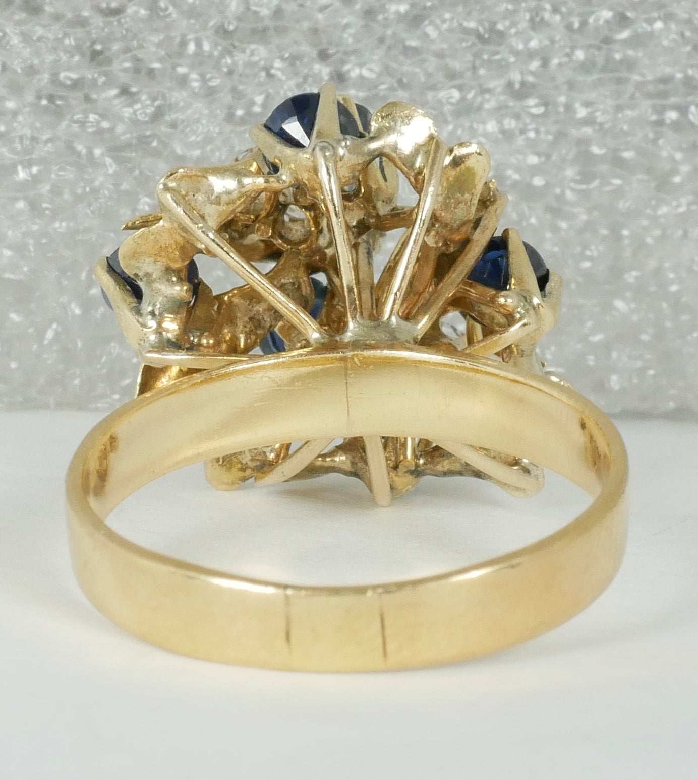 Vintage Solid 10ct Yellow Gold Blue Sapphire Thai Princess Cocktail Ring 8 P 56