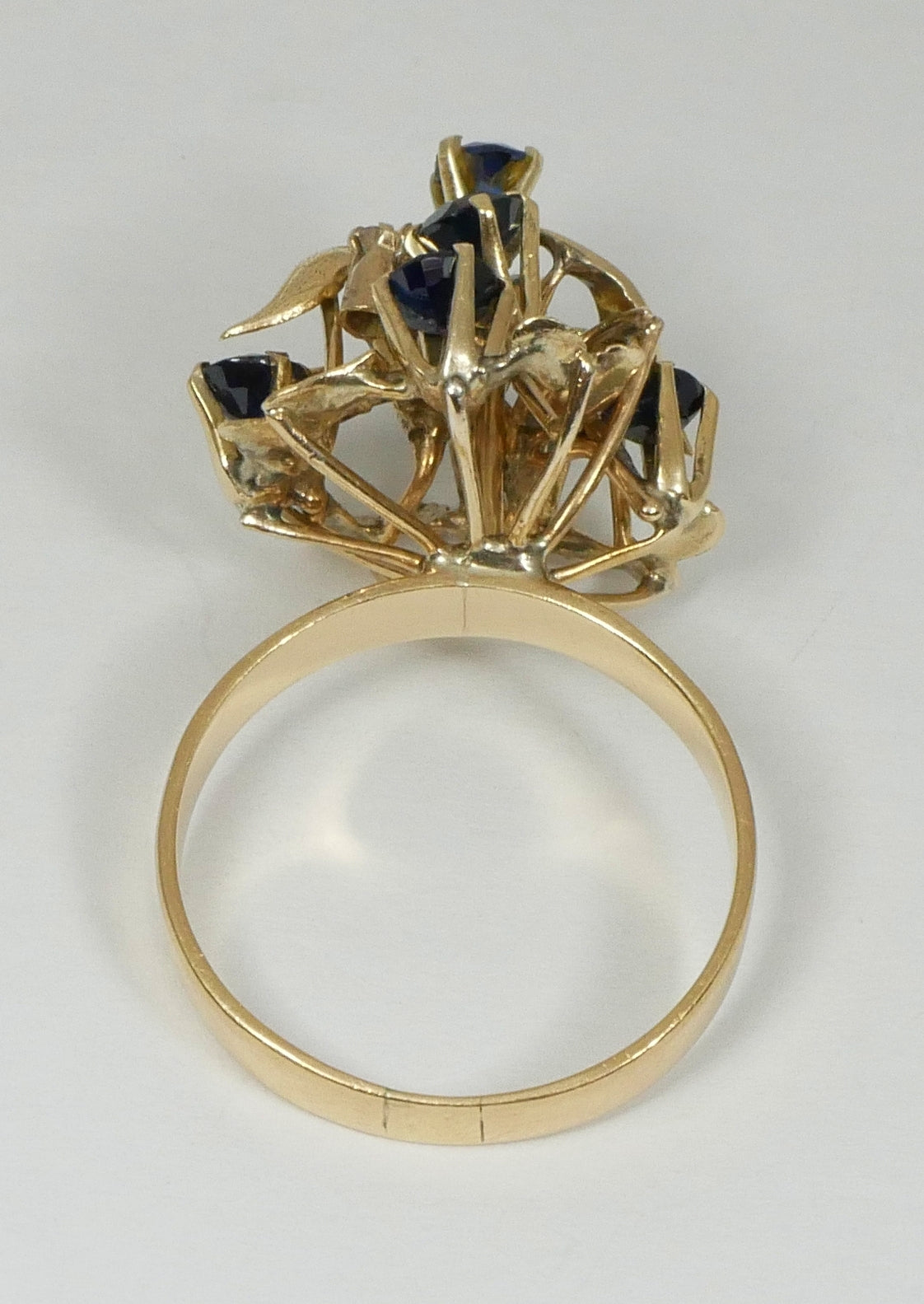 Vintage Solid 10ct Yellow Gold Blue Sapphire Thai Princess Cocktail Ring 8 P 56