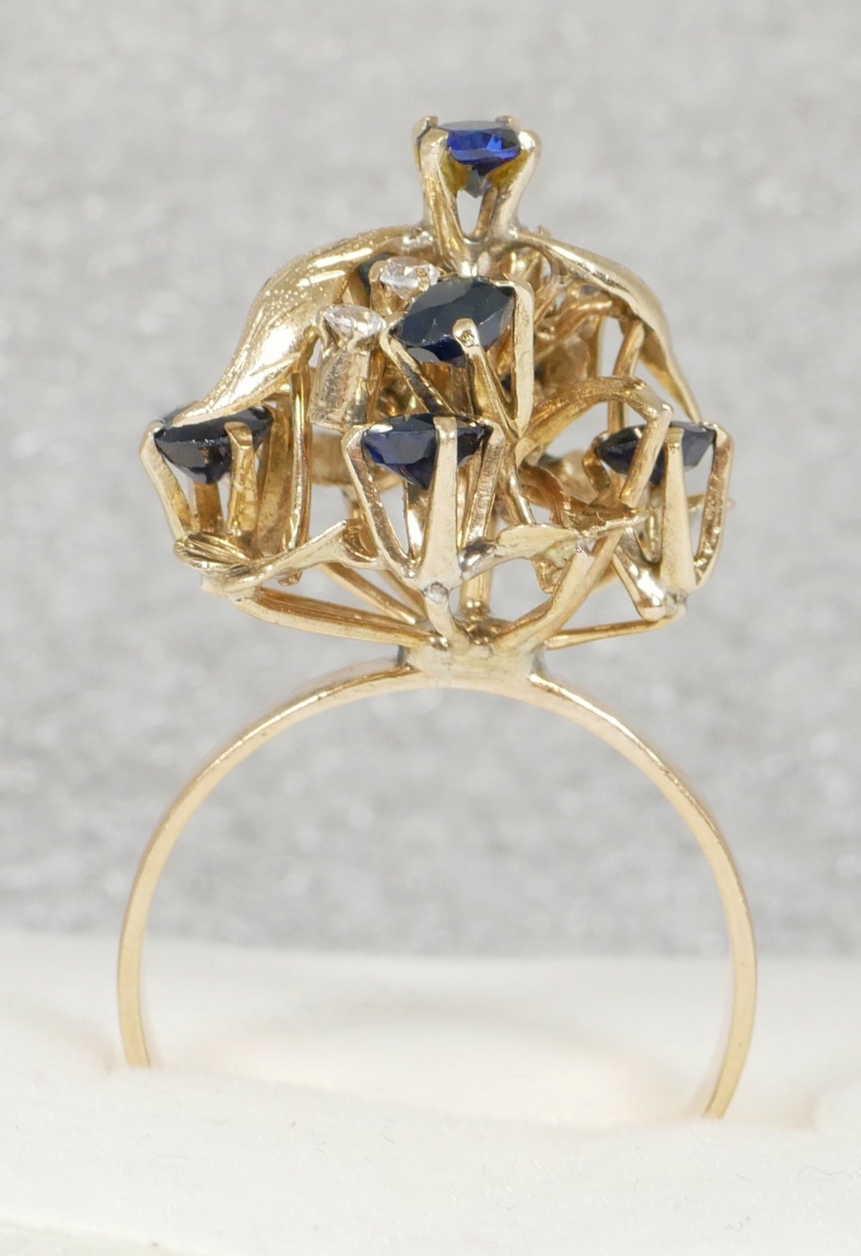 Vintage Solid 10ct Yellow Gold Blue Sapphire Thai Princess Cocktail Ring 8 P 56