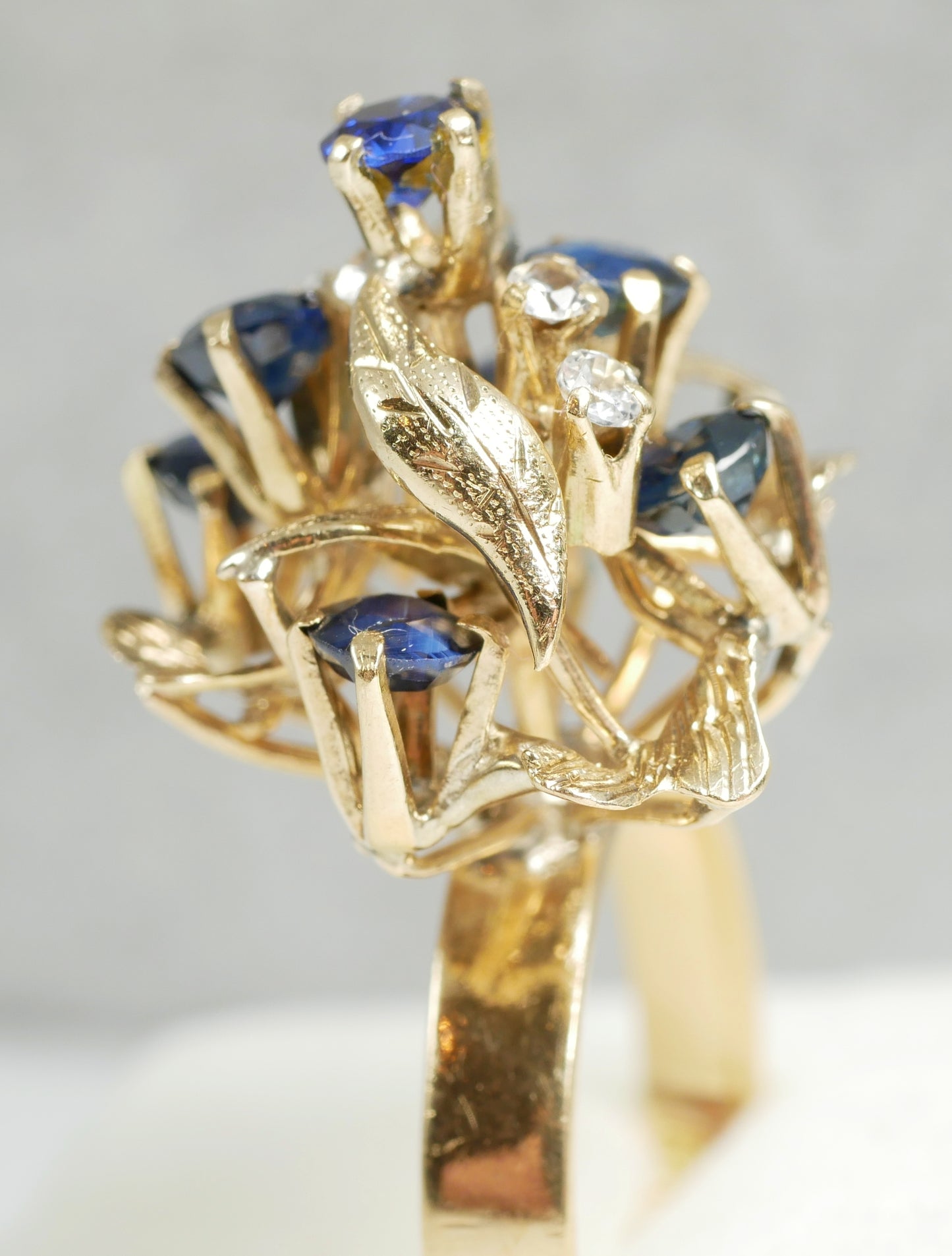 Vintage Solid 10ct Yellow Gold Blue Sapphire Thai Princess Cocktail Ring 8 P 56