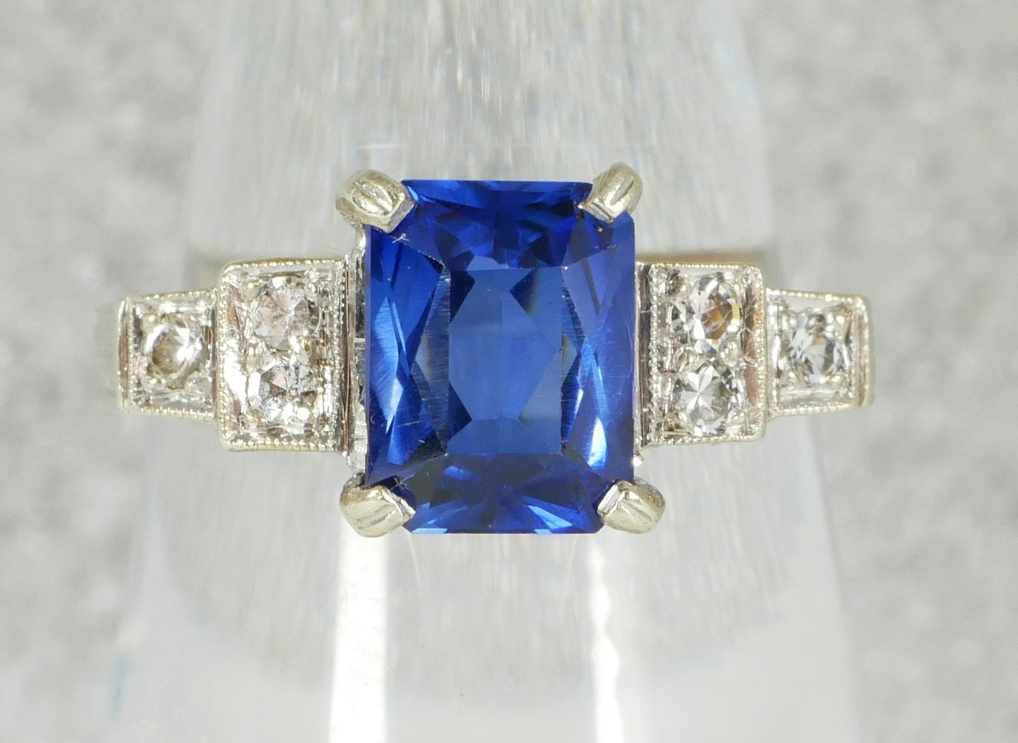 Vintage Art Deco Solid 9ct Yellow White Gold Blue Sapphire Dress Ring 7 N 54
