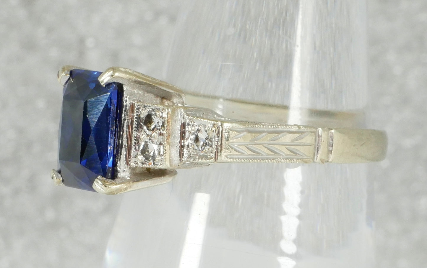 Vintage Art Deco Solid 9ct Yellow White Gold Blue Sapphire Dress Ring 7 N 54