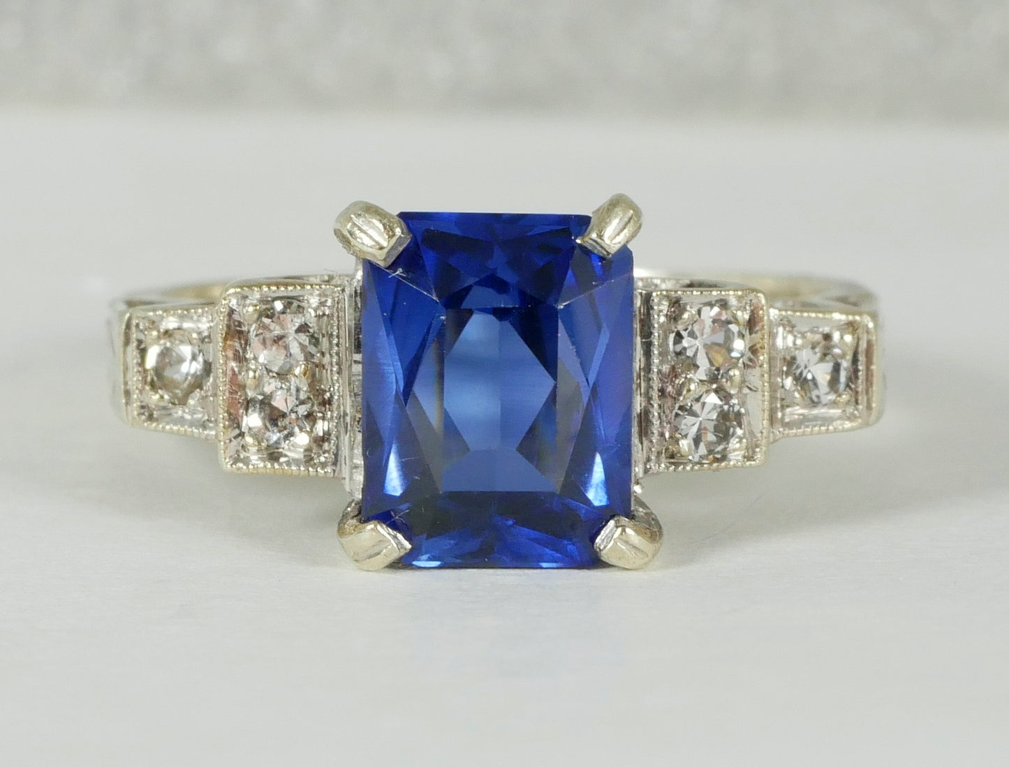 Vintage Art Deco Solid 9ct Yellow White Gold Blue Sapphire Dress Ring 7 N 54