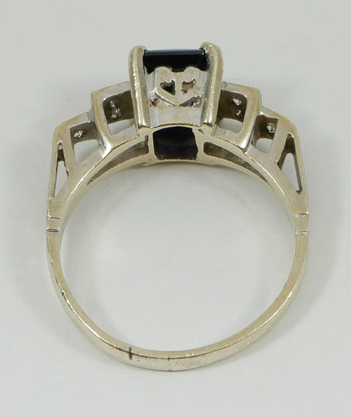 Vintage Art Deco Solid 9ct Yellow White Gold Blue Sapphire Dress Ring 7 N 54