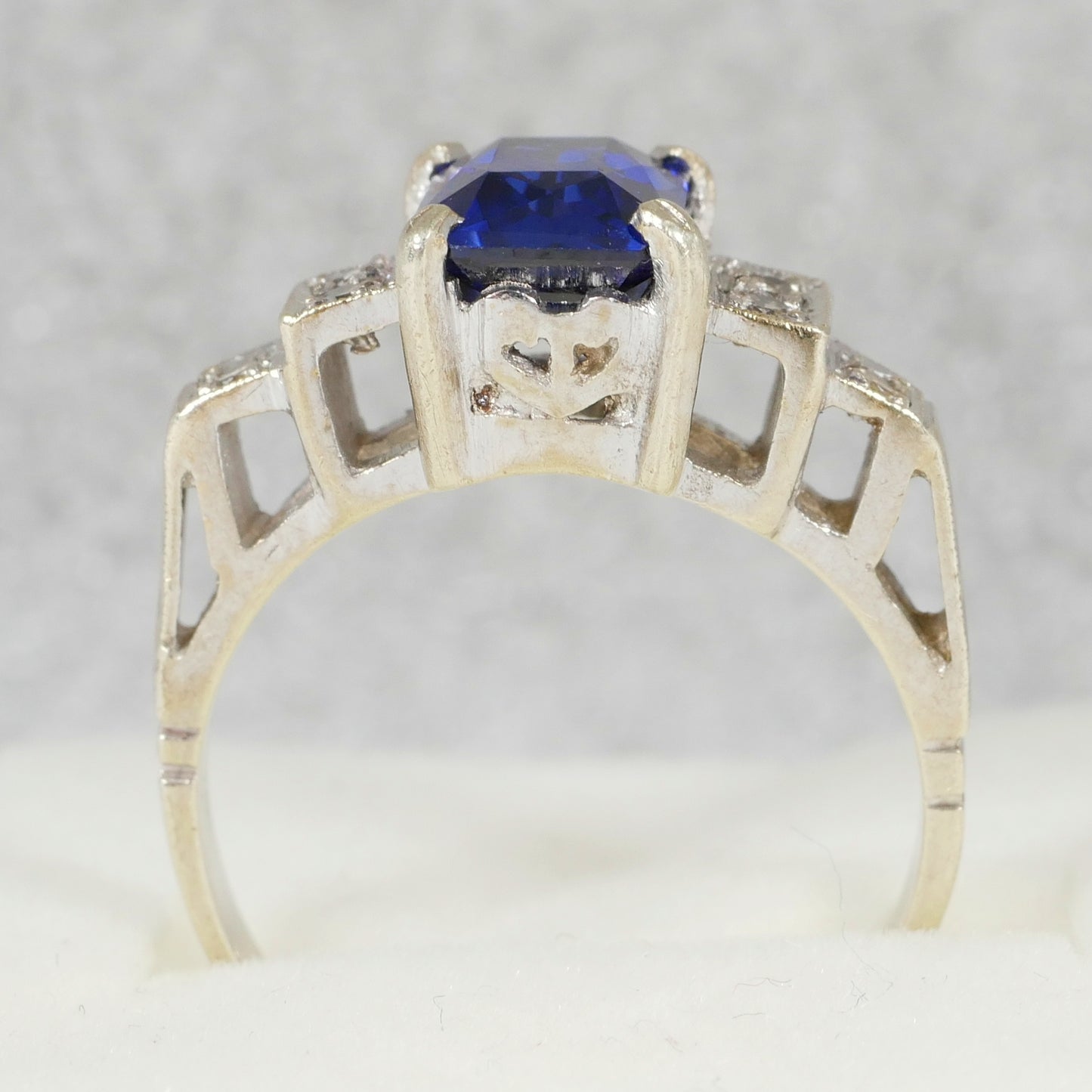 Vintage Art Deco Solid 9ct Yellow White Gold Blue Sapphire Dress Ring 7 N 54