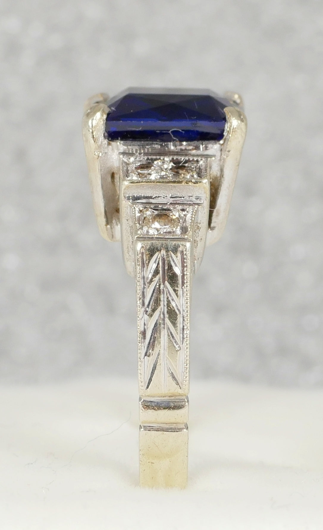 Vintage Art Deco Solid 9ct Yellow White Gold Blue Sapphire Dress Ring 7 N 54