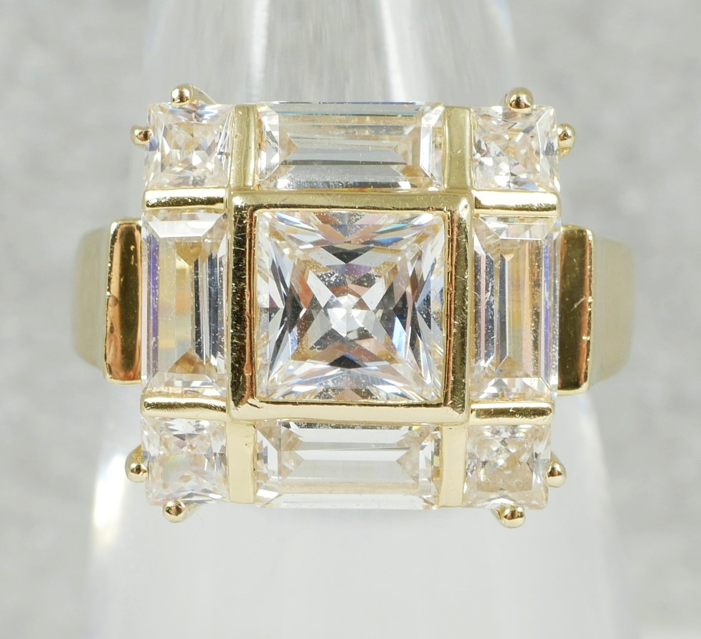 Modern Solid 14ct Yellow Gold Princess Cut Engagement Cluster Ring Size 6.5 M 52