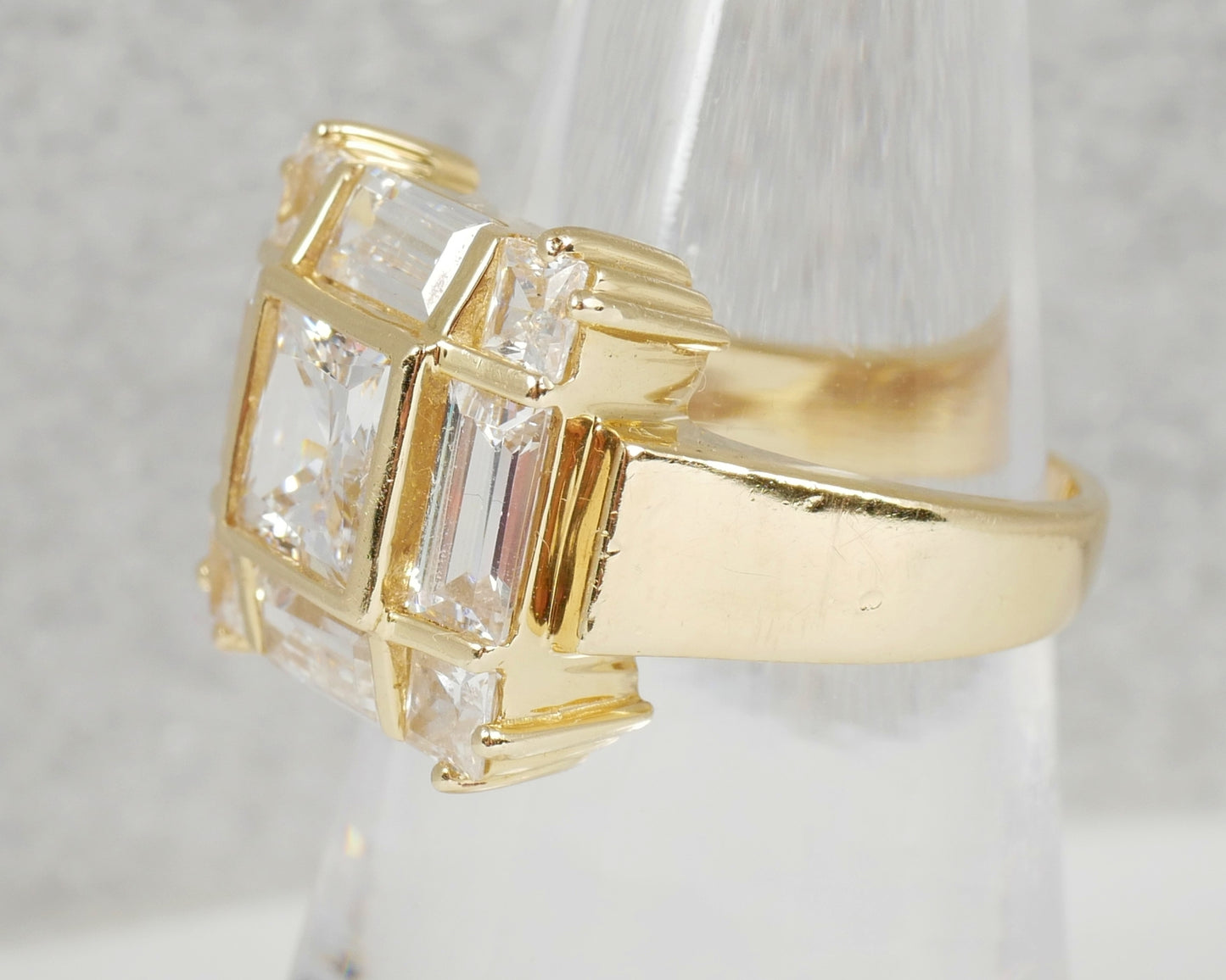 Modern Solid 14ct Yellow Gold Princess Cut Engagement Cluster Ring Size 6.5 M 52