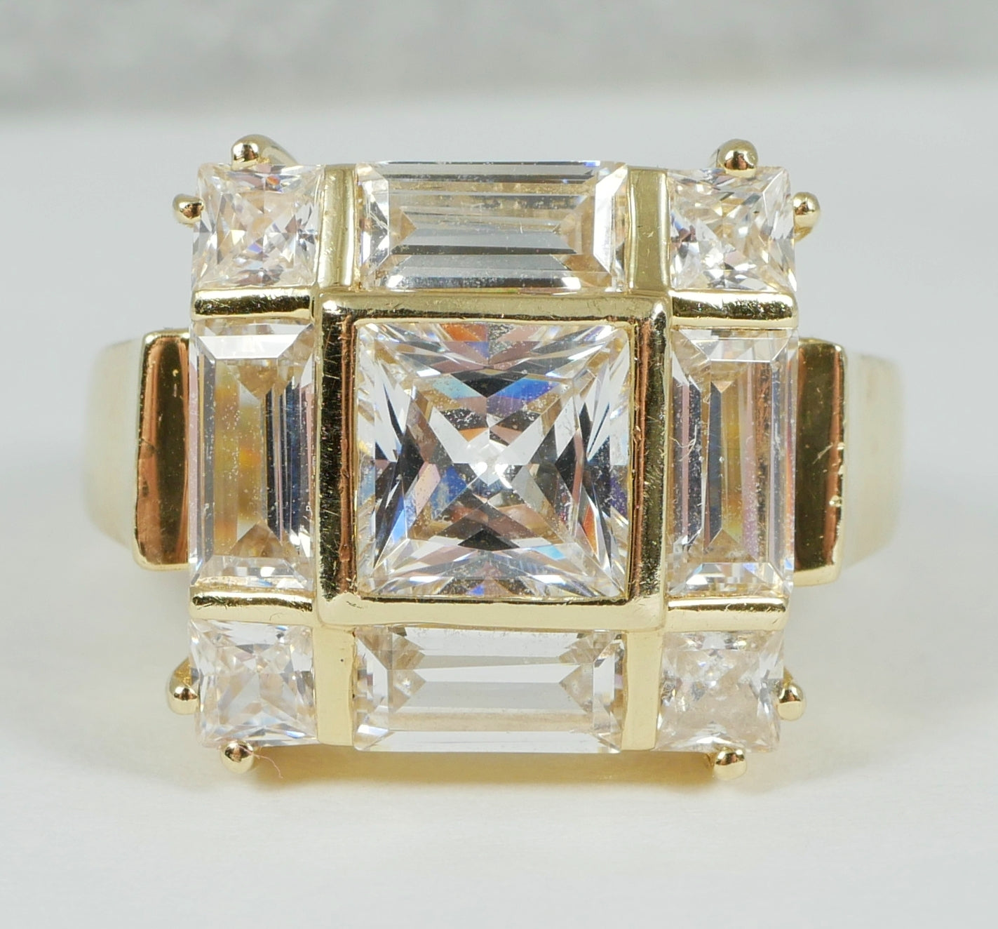 Modern Solid 14ct Yellow Gold Princess Cut Engagement Cluster Ring Size 6.5 M 52