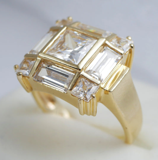 Modern Solid 14ct Yellow Gold Princess Cut Engagement Cluster Ring Size 6.5 M 52