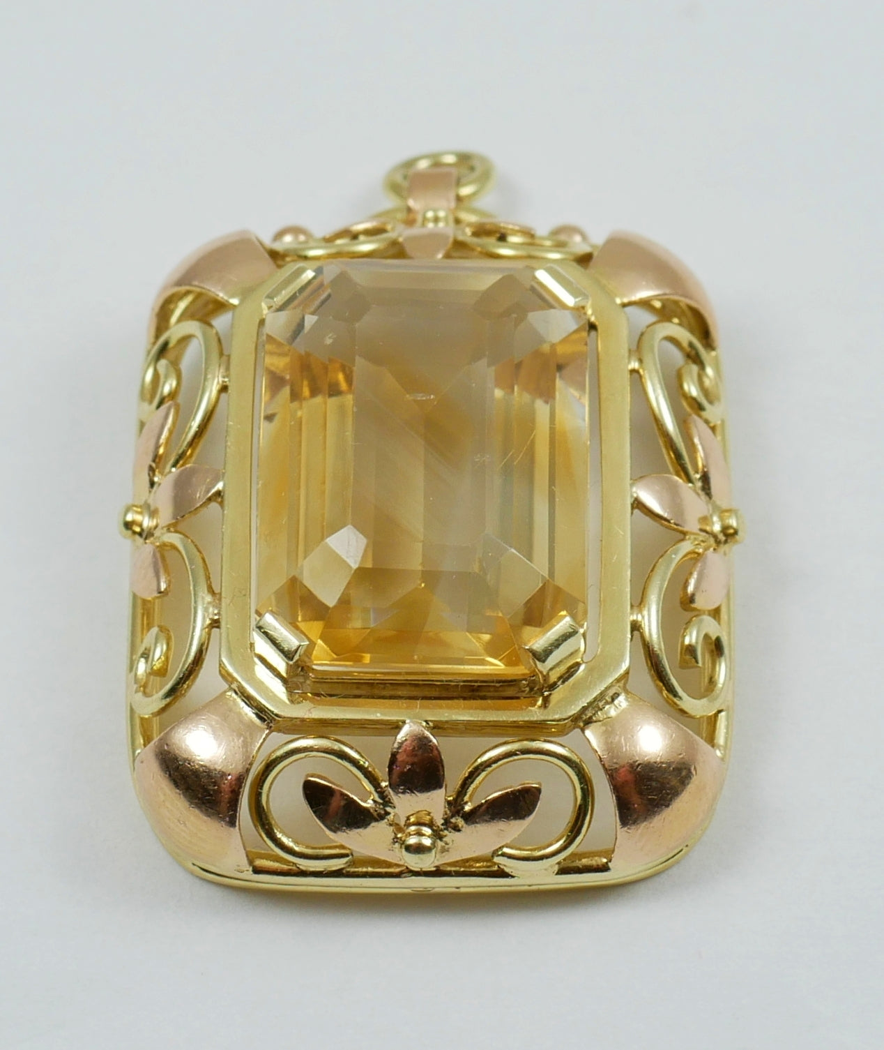 Large 35mm Solid 14ct Yellow Gold 10.85ct Emerald Cut Citrine Necklace Pendant