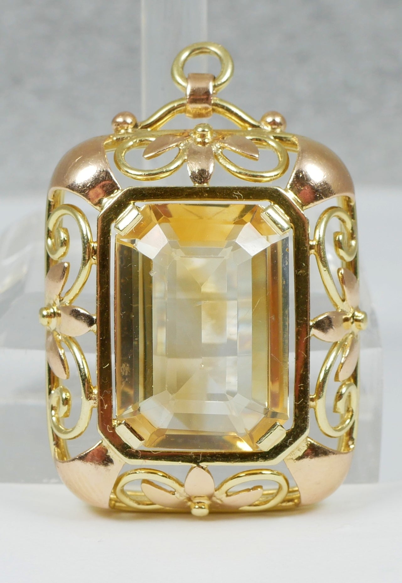 Large 35mm Solid 14ct Yellow Gold 10.85ct Emerald Cut Citrine Necklace Pendant